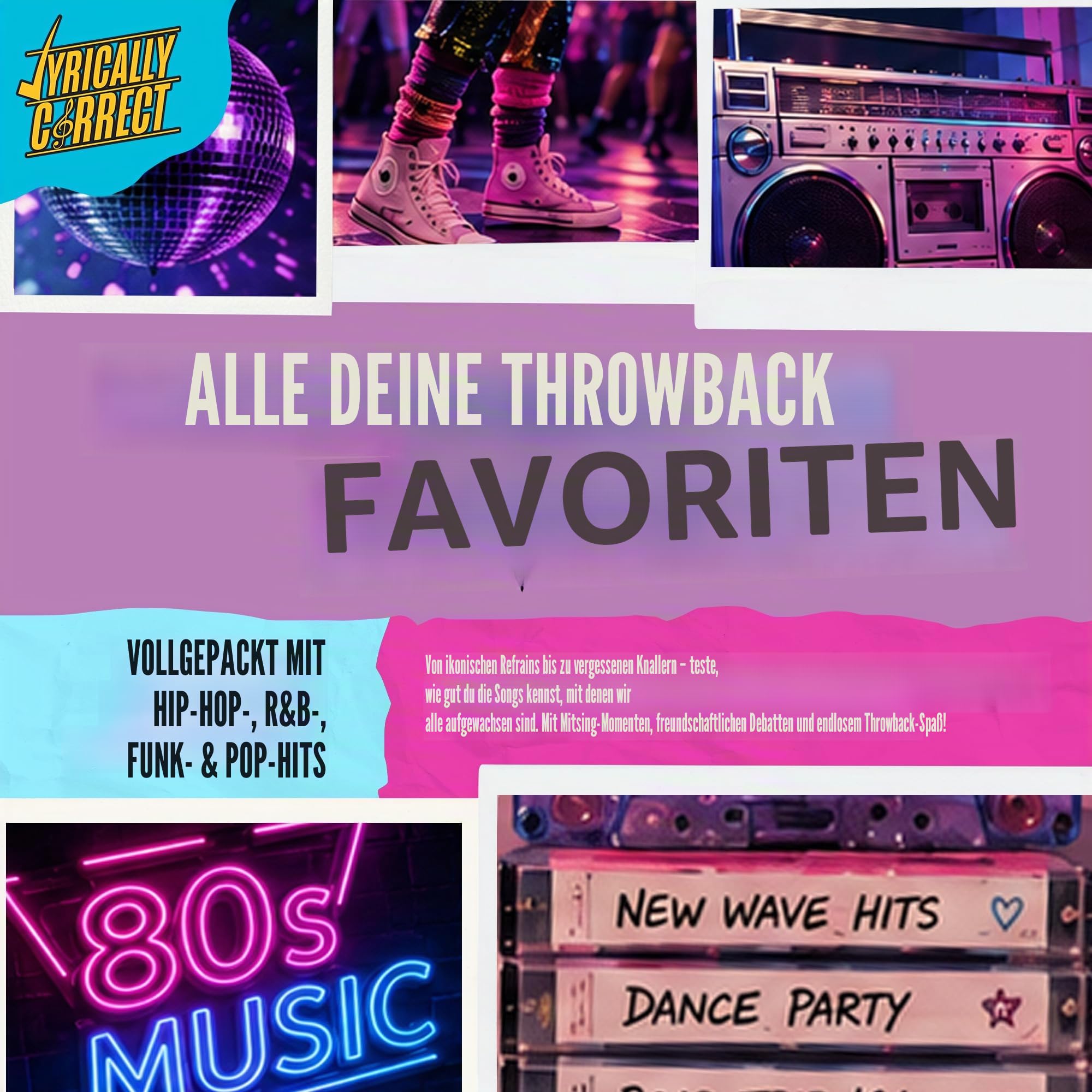Lyrically Correct Musik-Trivia-Kartenspiel | Multi-Generationen-Familientreffen, Spieleabend für Erwachsene und Spaß-Trivia (80er-Jahre Mixtape Hip Hop, R&B, Funk und Pop)