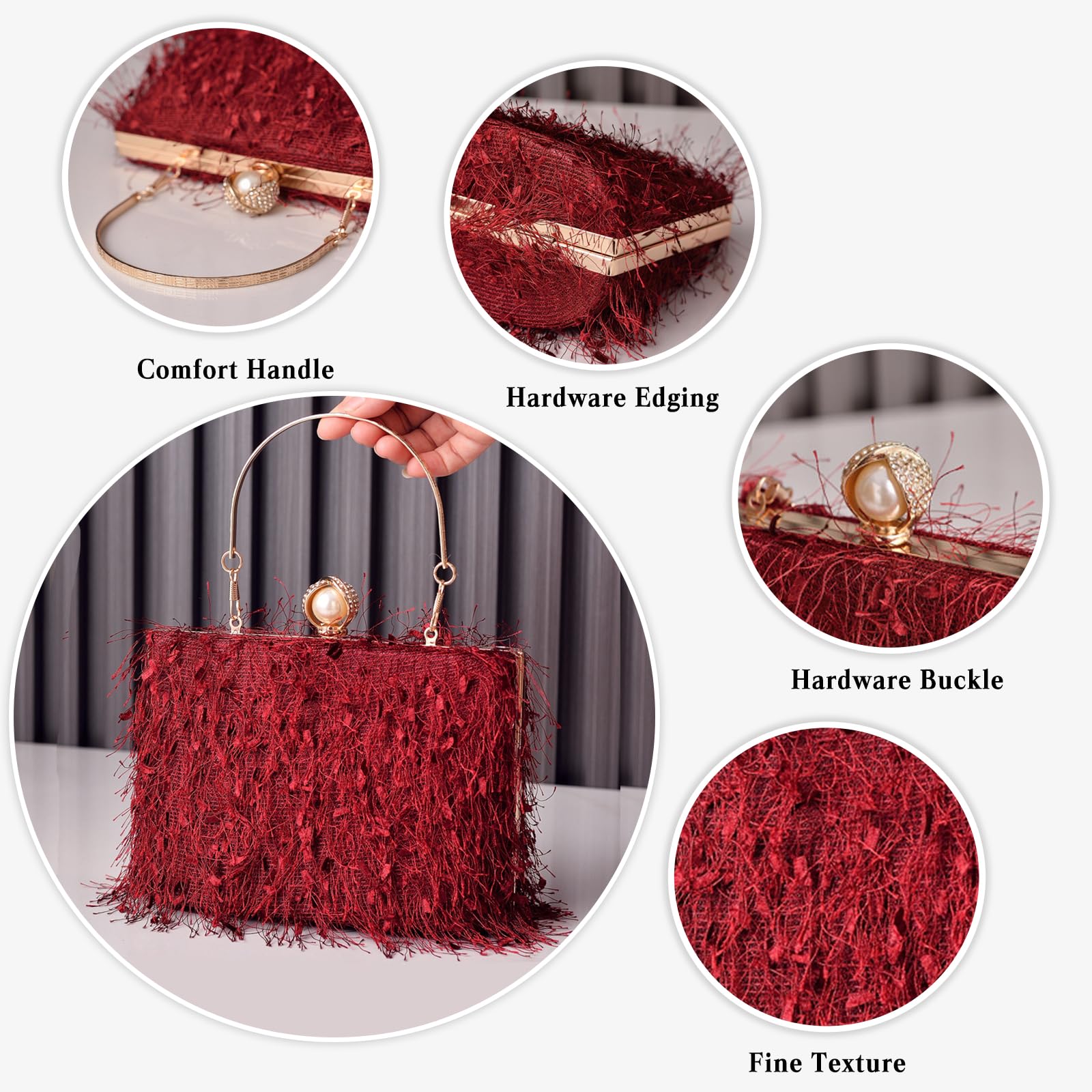 CORIOS Borsetta da Sera con Nappina Donna Strass Clutch Pochette Piccola con Catena Scintillante Elegante a Tracolla Sposa Perle a Spalla Verde Scuro