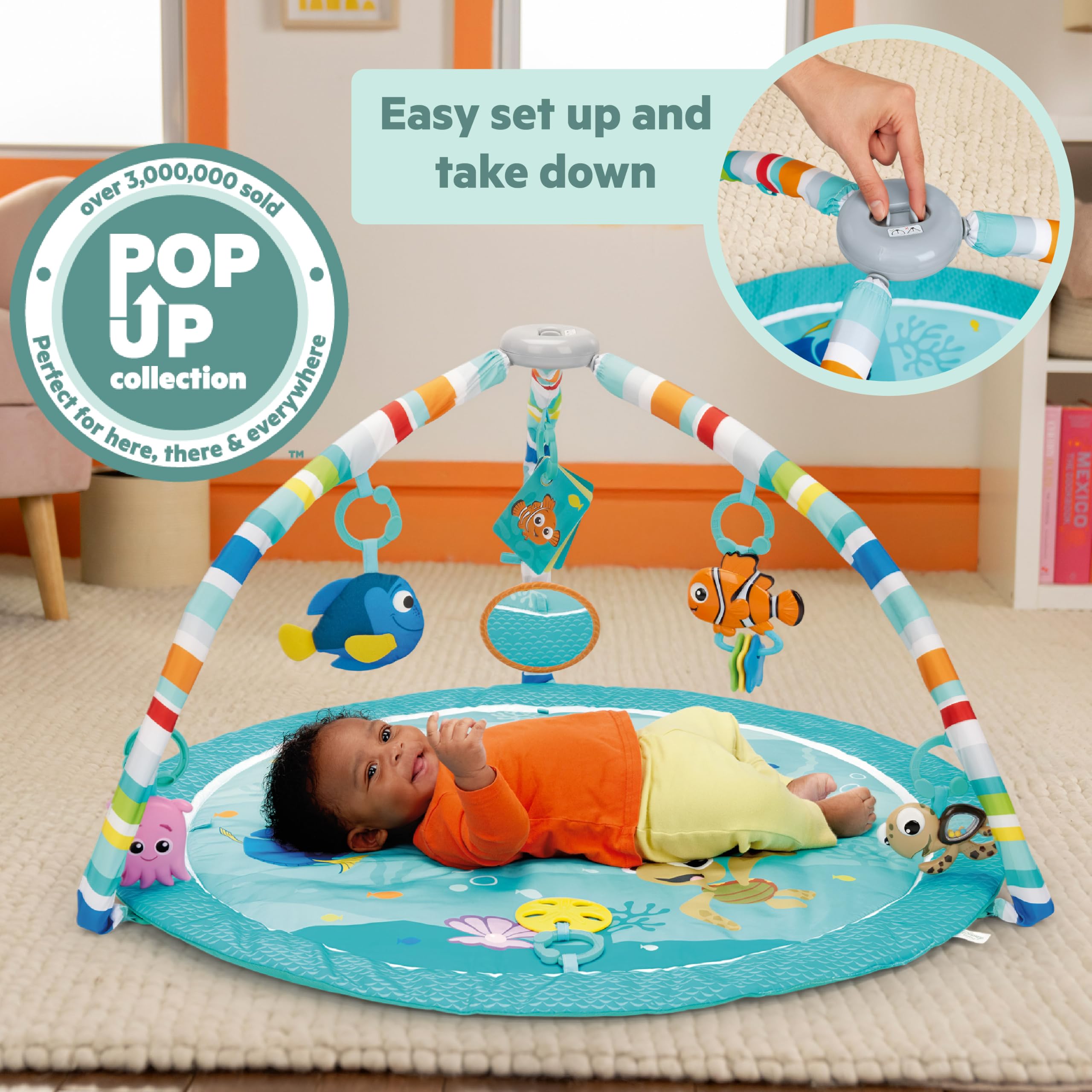 Disney Baby Finding Nemo POP 'N Wiggle klappbares Spielbogen mit Spielzeugstange, Indoor/Outdoor, ab Neugeborenem