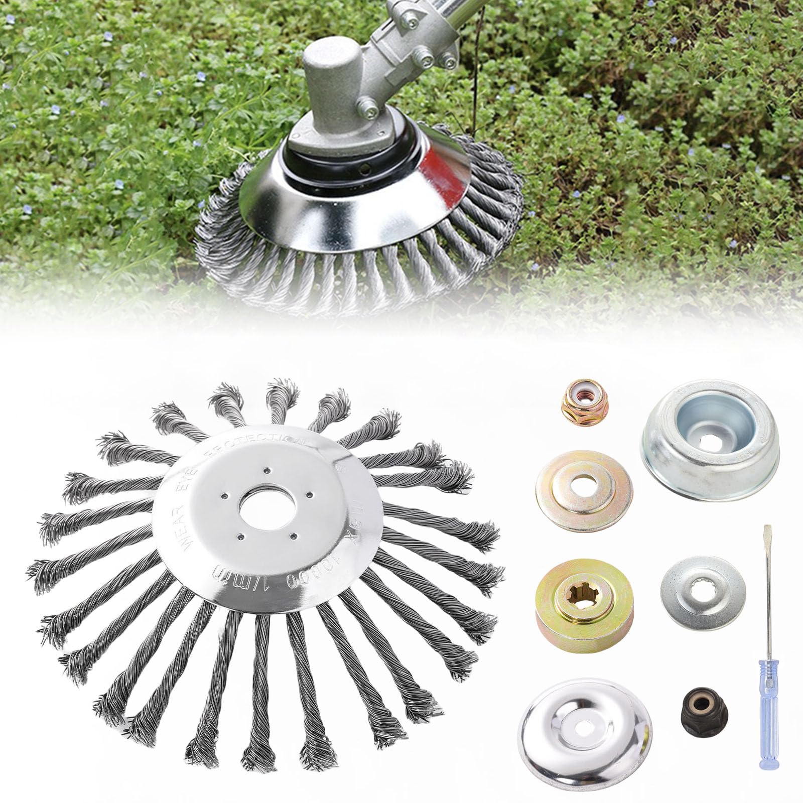 Yniquet 10 Inch Unbreakable Wired Trimmer Blade Weed Eater Attachments Steel Wire Grass Trimmer Head, Weed Eater Head with Adapter Kit for Replacement Lawn Mower Tray, Moss Grass Rust Removal