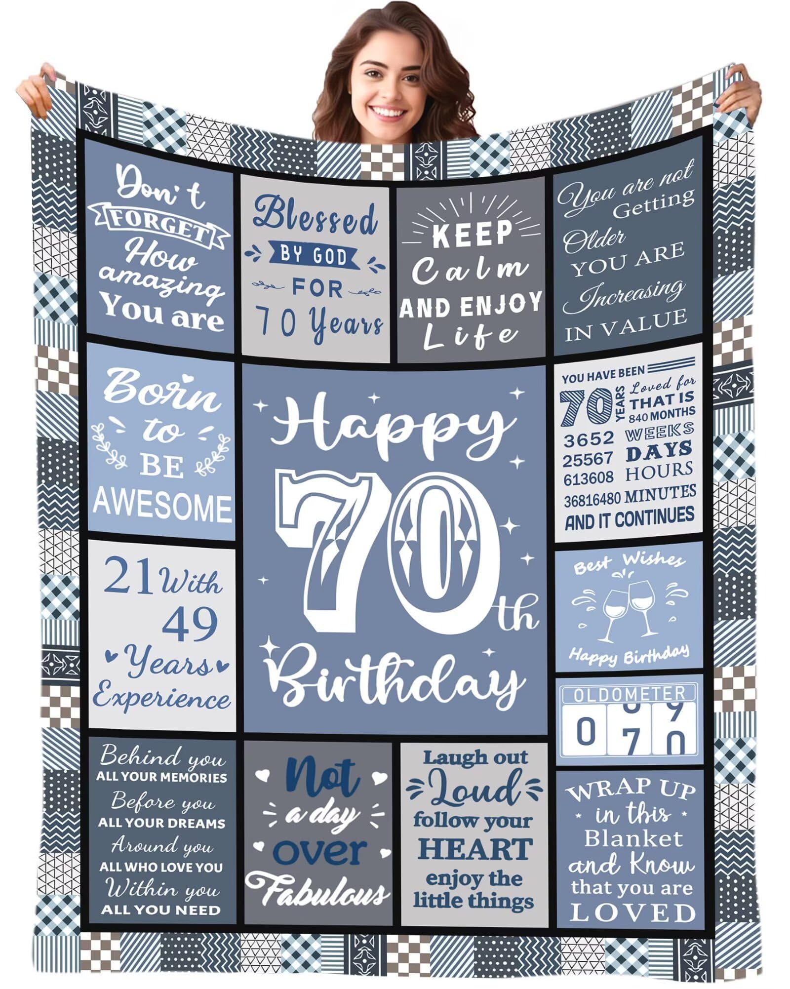 Fecifte 70th Birthday Gifts Blanket for Women Men - 70 Year Old Birthday Decorations Presents, Personalised Flanell 70th Birthday Blanket Gifts for Women Men Wife Sister 50"x60"