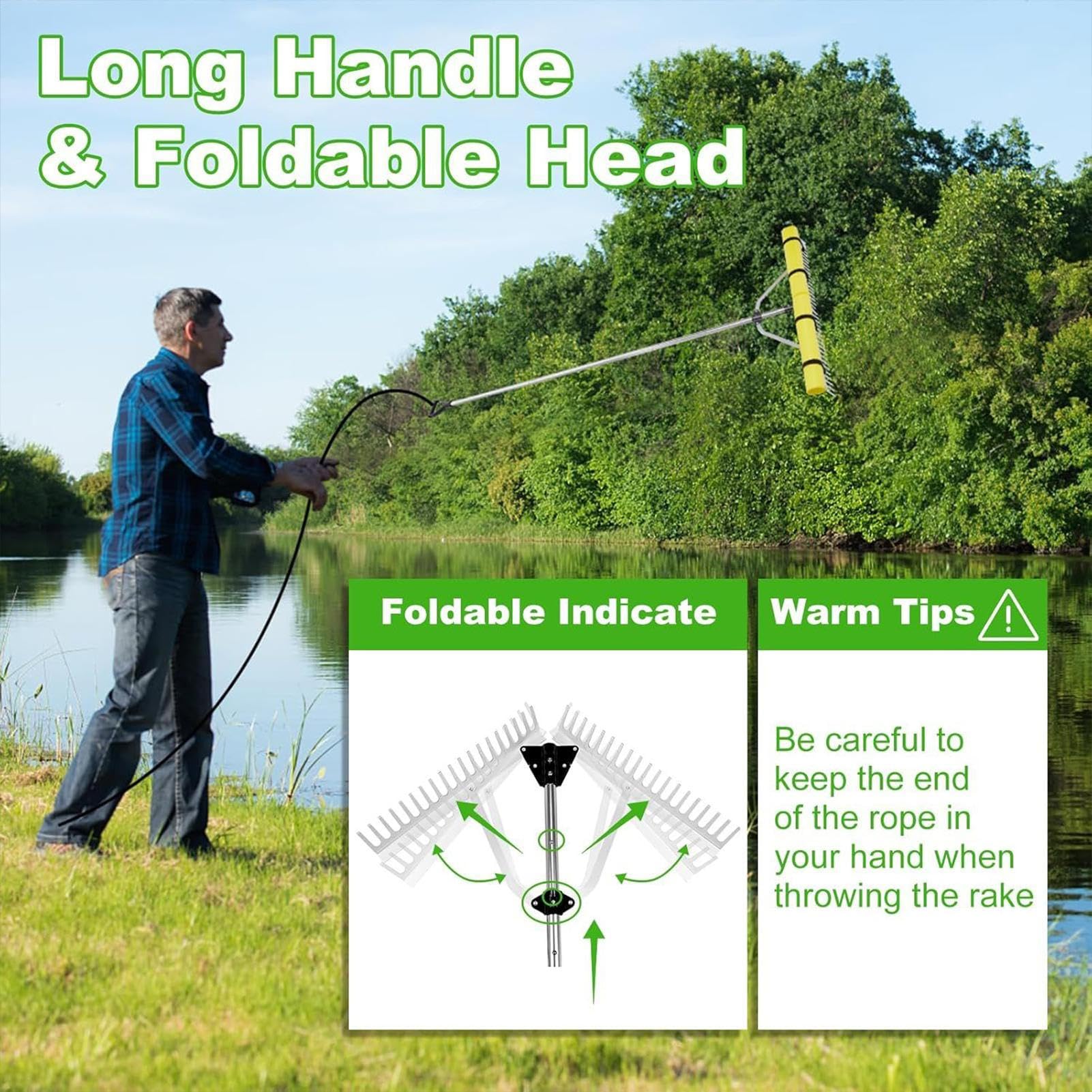 Râteau Pour Étang Robuste Avec Dents En Acier Inoxydable Longue Poignée Ergonomique Idéal Pour Nettoyer Feuilles Algues Débris D'étang Bassin Jardin Facile À Utiliser Durable Et Résistant À La Co