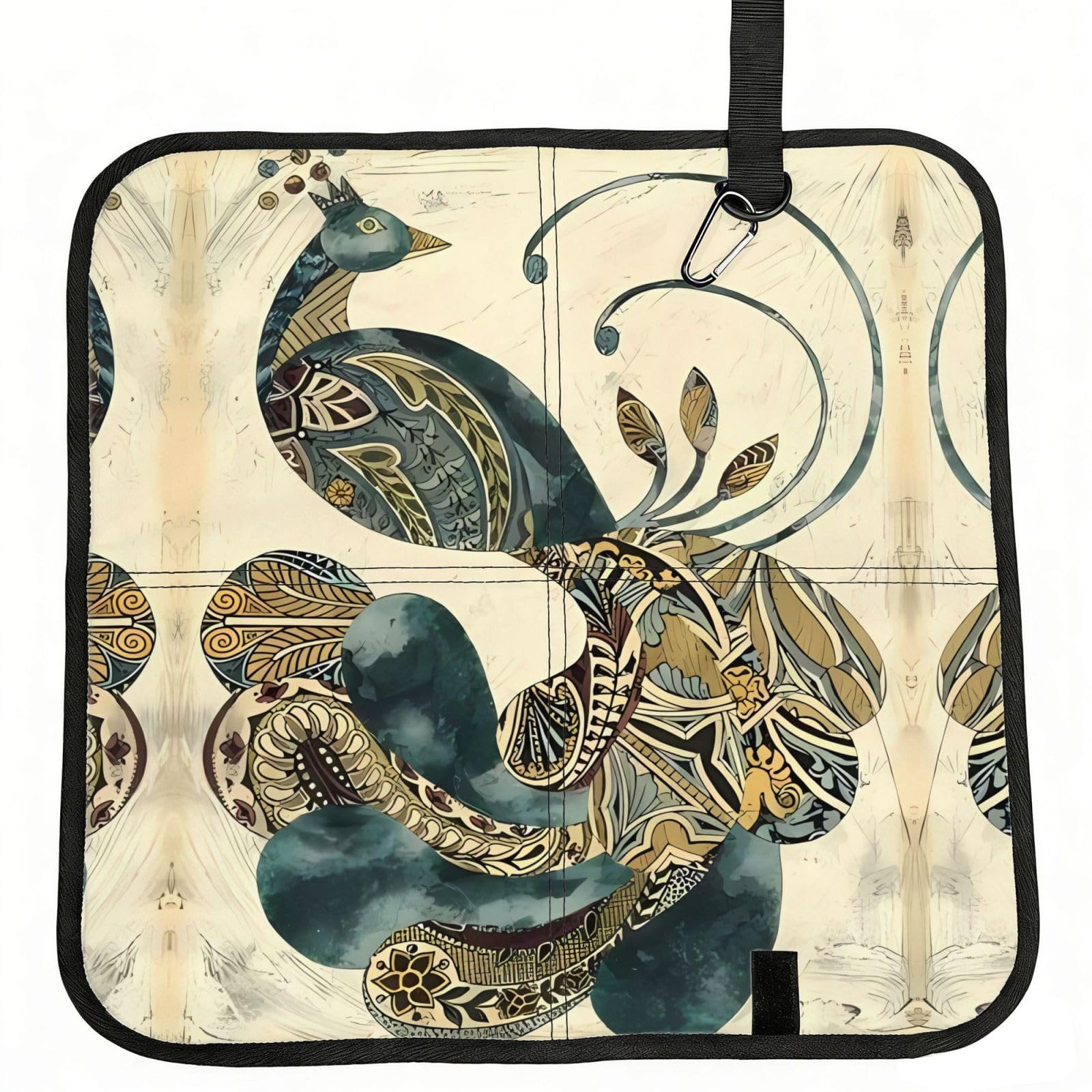 WBQLSL Peacock Foldable Seat Cushion - Portable Stadium Pad with Carabiner for Camping Hiking Picnic Beach