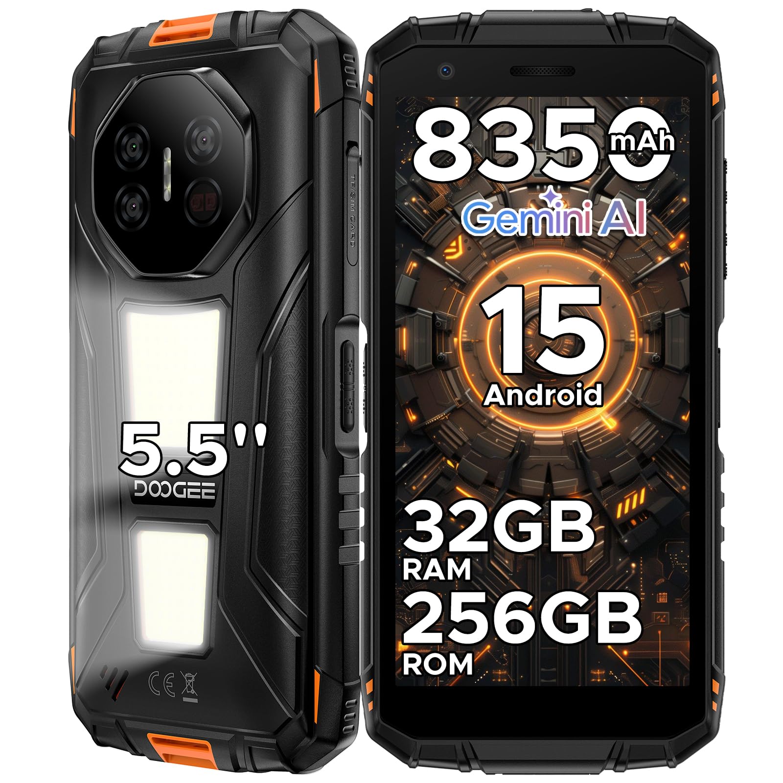 FIRE3MAX Movil Irrompible Android 15, 5.5"HD+ 8350mAh Batería Móvil Rugerizado, 32GB+256GB/2TB Octa-Core T7250, 48MP+8MP/IP68/Face & Huella Dactilar/OTG/NFC/Dual SIM 4.5G Móvil Resistente