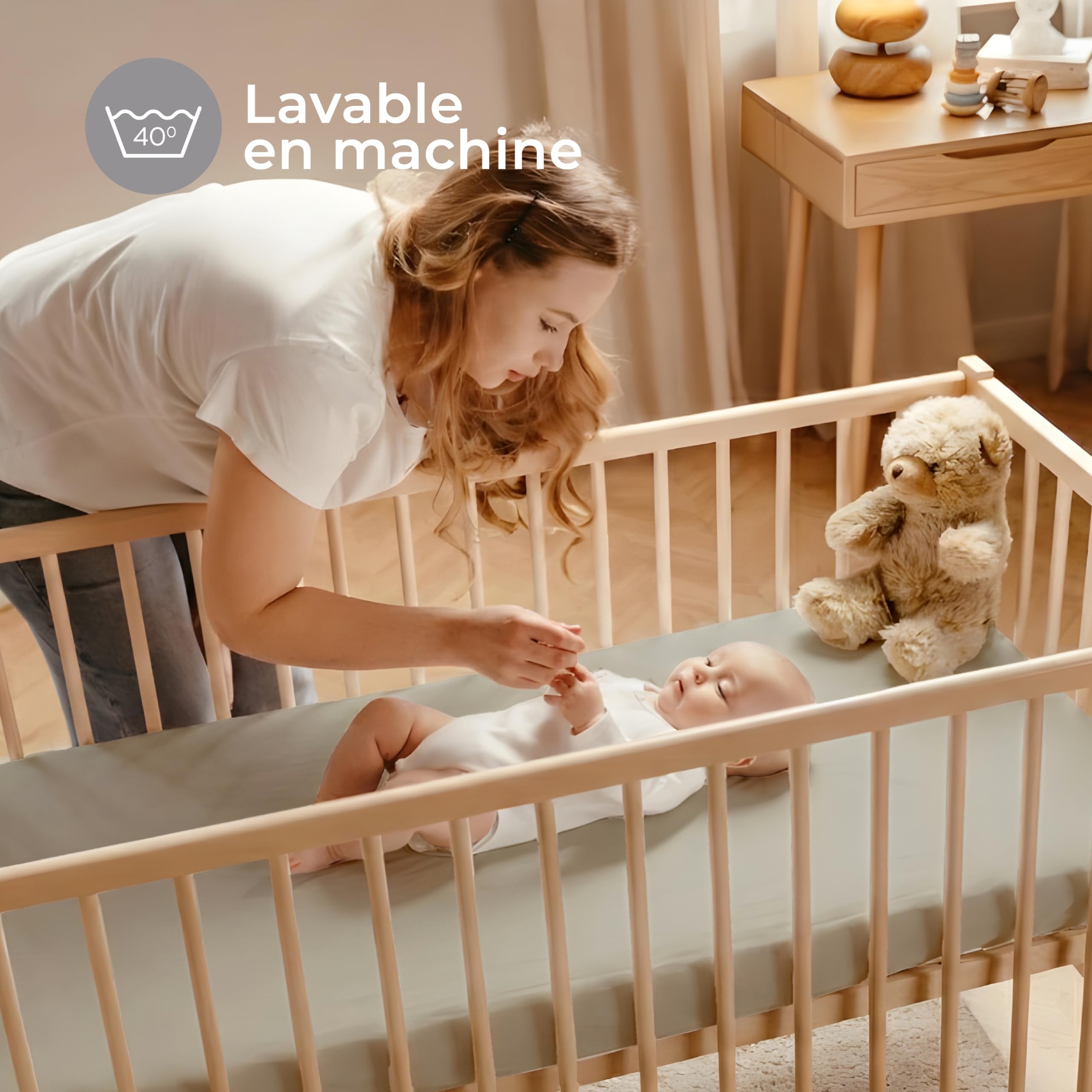 Dreamzie Lot de 2 Drap Housse 70x140 cm - Coton certifié Oeko-Tex - Draps pour lit bébé & Enfant, adaptés aux Matelas 70x140 cm - Gris/Blanc