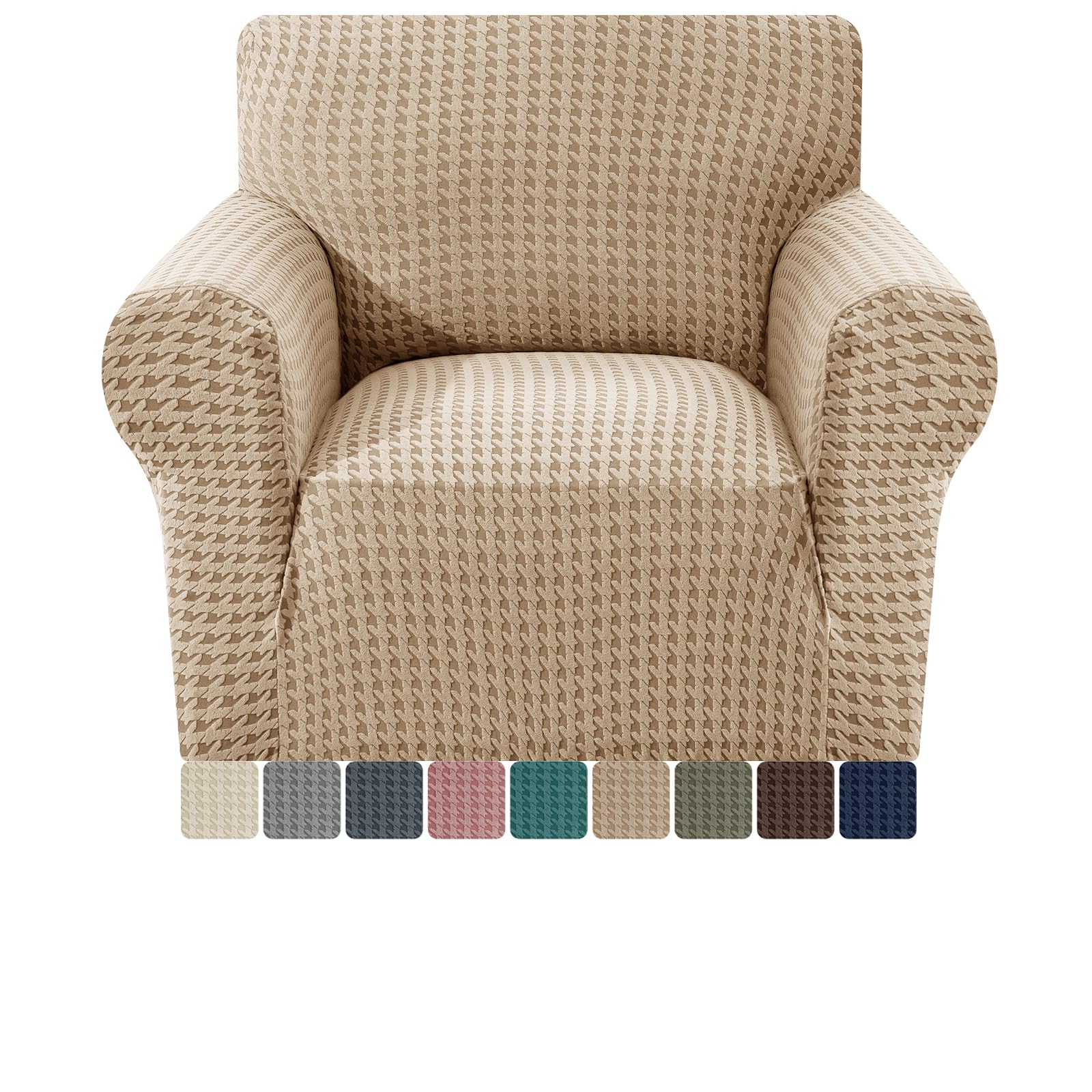MAXIJIN Stretch Sofa Chair Slipcovers with Arms (31"-46 Chair Cover Armchair with Non-Slip Foam & Elastic Bottom, 1 Seater Dog Cat Pet Friendly Furniture Protector (Khaki, 1 Seater)