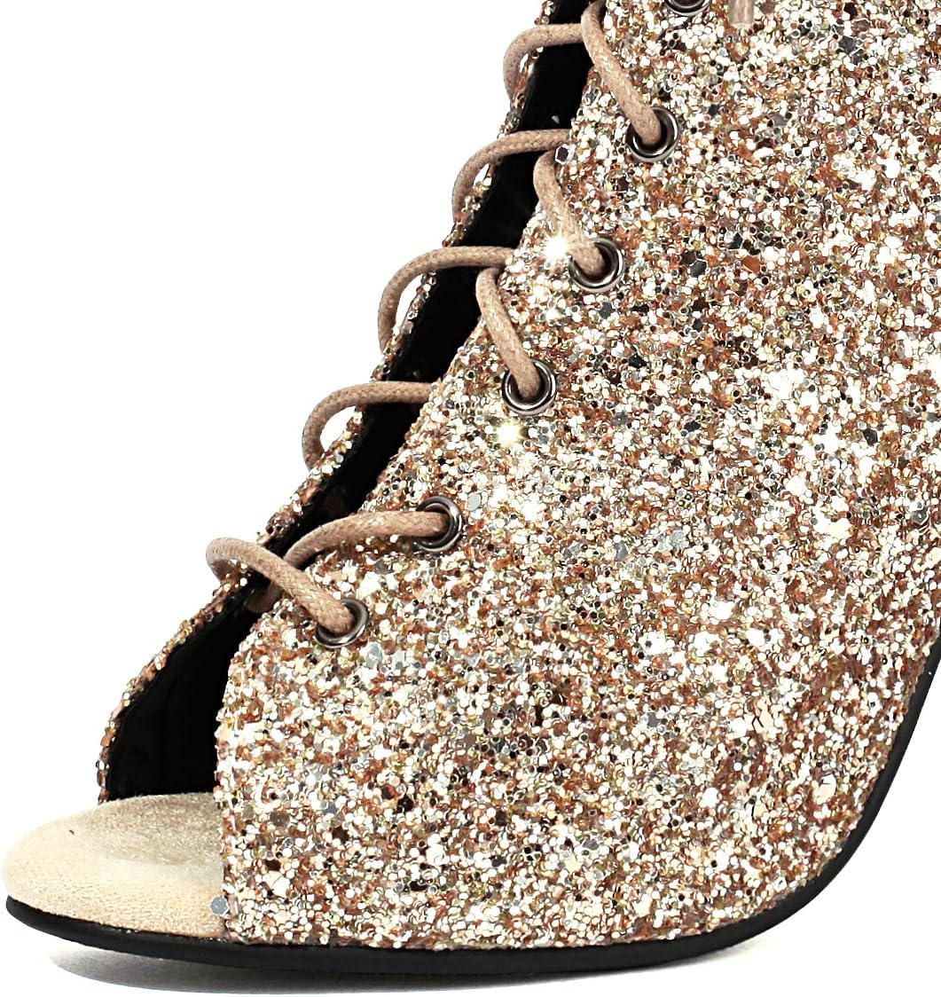 Women's Dance Heels Peep Toe Booties Gold Silver Sparkly Heels Lace Up Sexy Black Stiletto Sandals Dress Party Pumps - Image 7