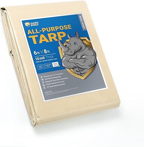 GUARD SHIELD - Lona resistente, impermeable, de polietileno, gruesa, resistente a los rayos ultravioleta, con ojales, para exteriores, 6 x 8 pies,