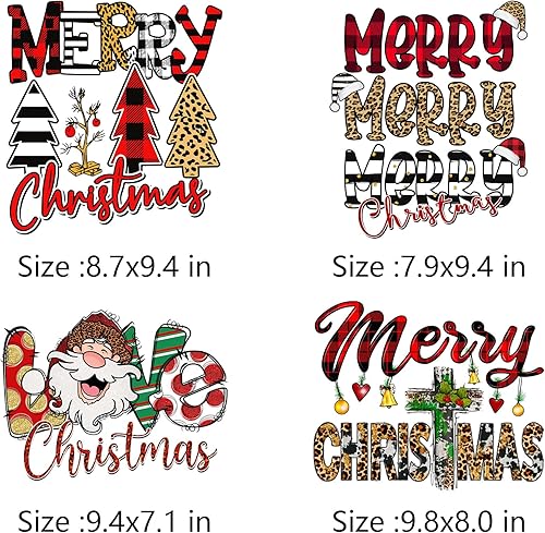 Miniatura 8 de Adhesivos de transferencia de calor de Navidad para planchar para ropa, calcomanías de vinilo de transferencia, lavables, 10 calcomanías de prensa