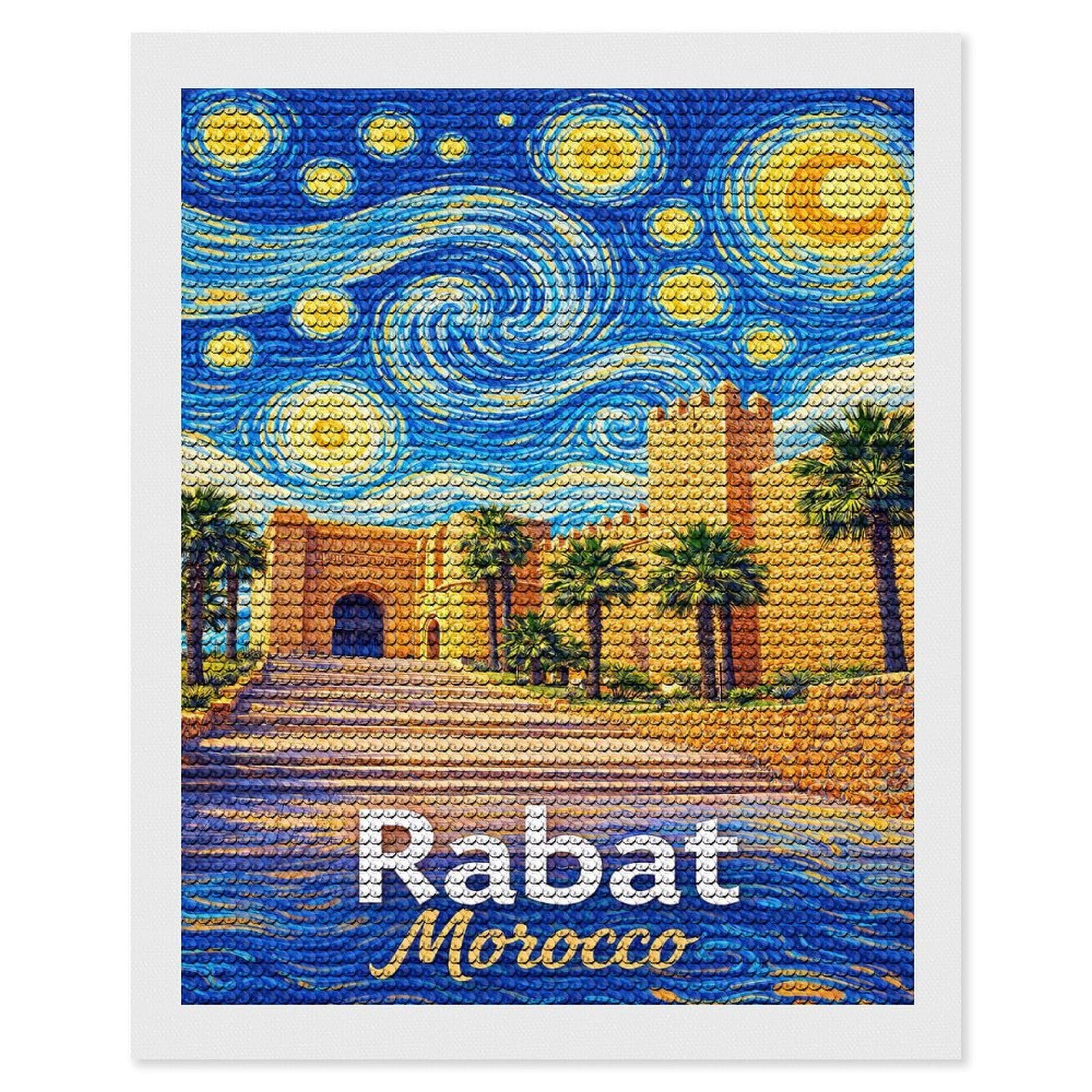 Junmoney Rabat Morocco Starry Night Diamond Art Kit 16"x20", Vintage Style Decor, Stress Relief Craft, Decor Project, Relaxing DIY, Creative Hobby