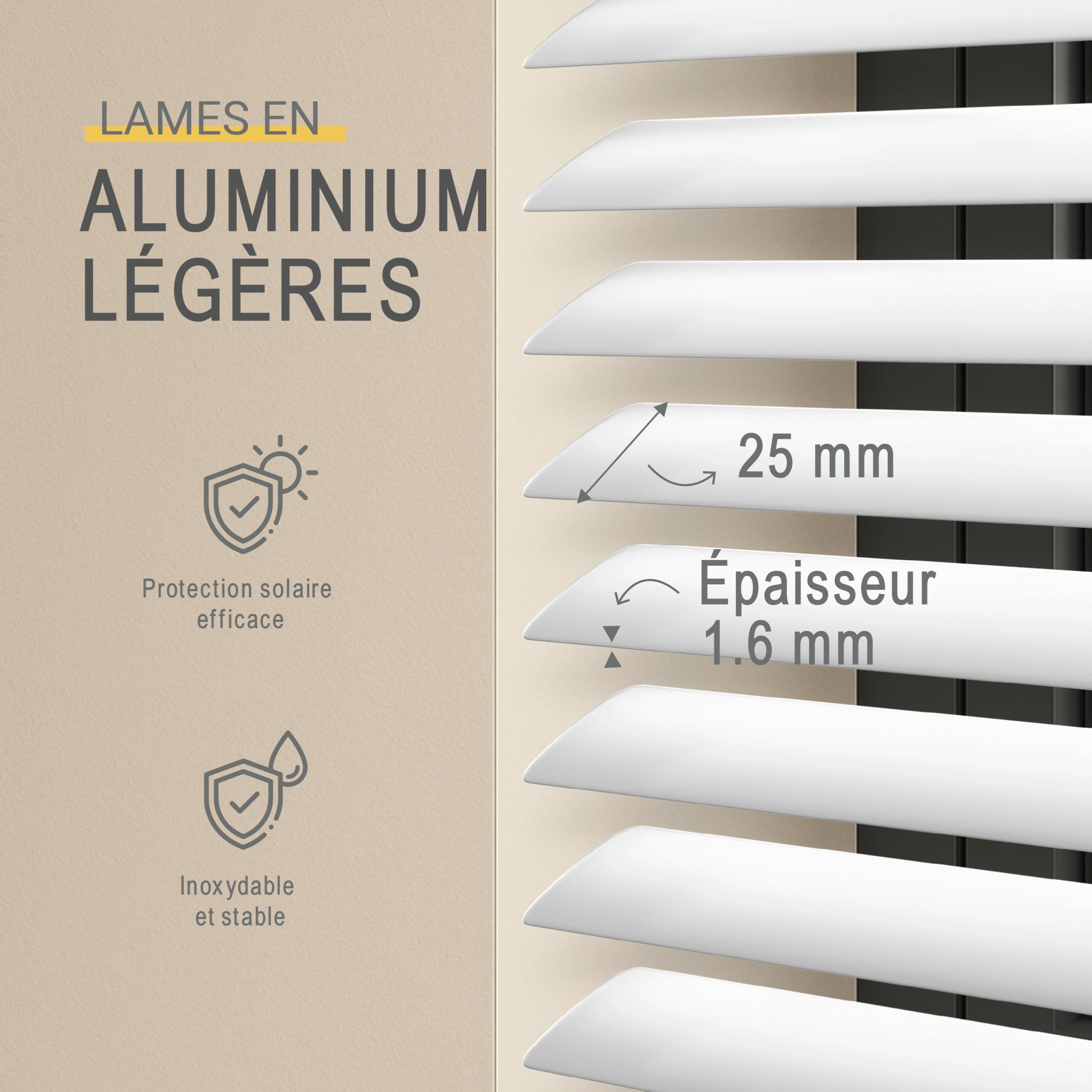 Sol Royal Store Vénitien sans Percage Aluminium 100x220 cm – Stores Vénitiens Intérieurs à Lamelles 25 mm – Store à Lamelles sans Percer – Protection Solaire & Visuelle – Blanc Brillant – JA2