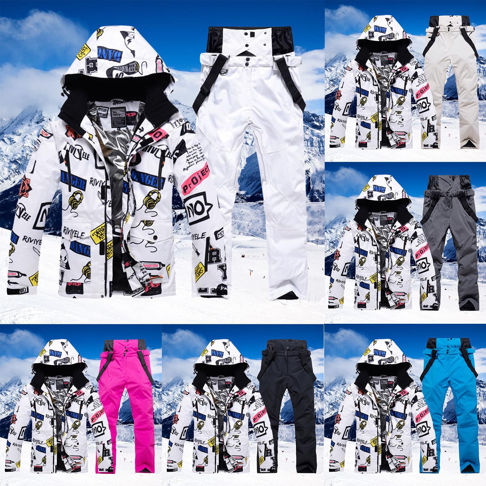 Set di giacca da sci e pantaloni da uomo e donna, per inverno, inverno, caldo, neve, sci, impermeabile, antivento Tuta da sci traspirante per coppie