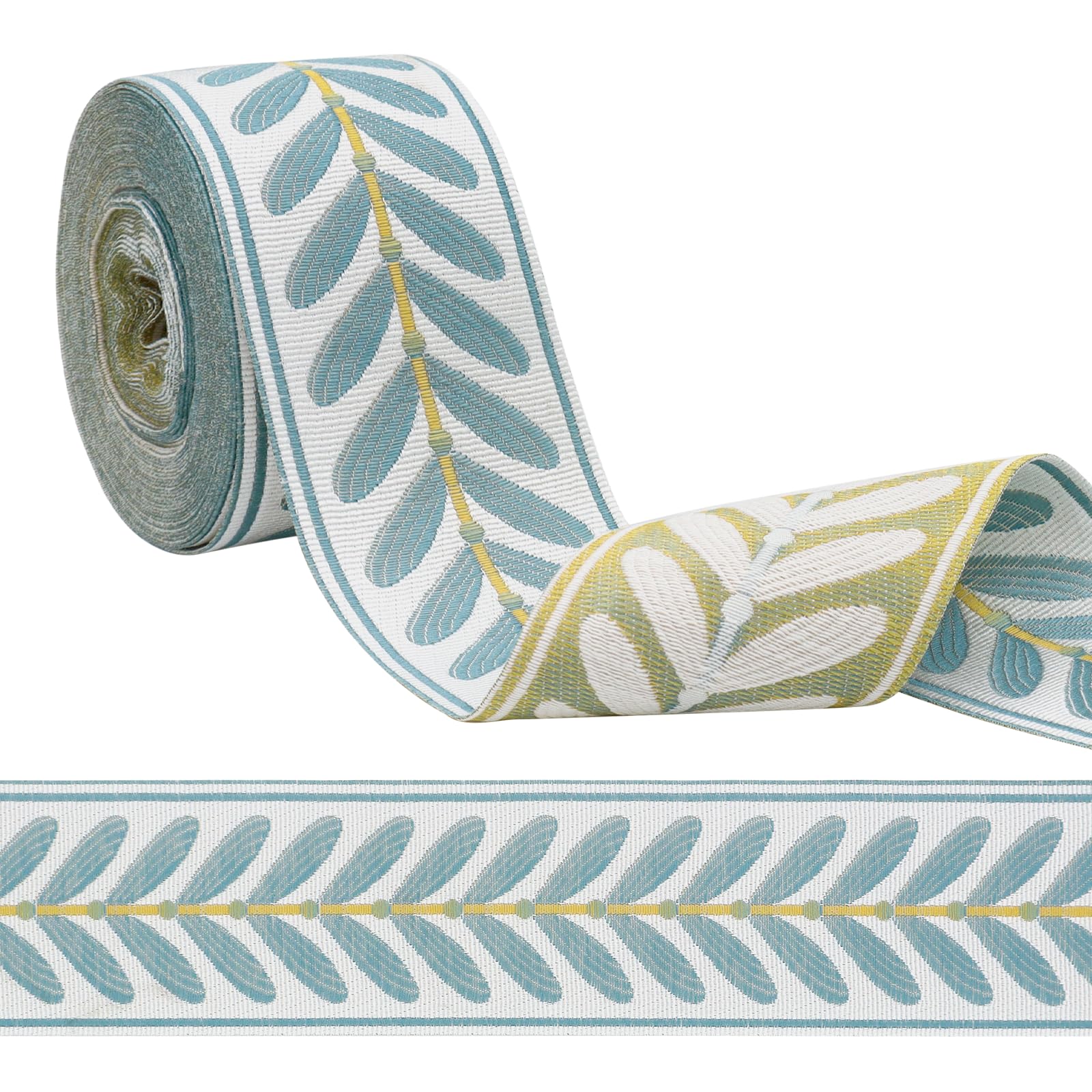 Yuuzue - Cinta de tela jacquard de 10,9 yardas, 2,4 pulgadas, diseño de hojas, bordado, decorativa, para manualidades, bolsos, cinturones, ropa, decoración del hogar