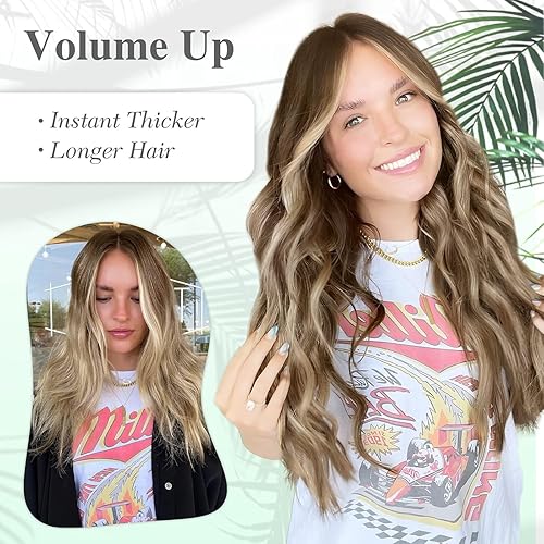 Miniatura 6 de MORICA Extensiones de Cabello Halo de 20 Pulgadas, Mezcla Marrón Claro y Rubio Ceniza, Extensiones de Cabello Invisibles con Alambre, Cabello