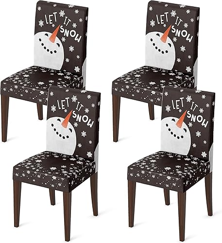 Horaldaily 4PCS Christmas Dining Chair Covers, Snowman Black Stretch Removable Washable Slipcover Chair Protector for Dining Room Home Decor