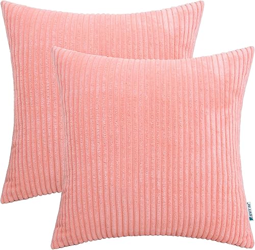 HWY 50 Juego de 2 fundas de cojín decorativas de pana suave y unicolor, de 18 x 18 pulgadas, fundas decorativas de estilo bohemio a rayas para sofá,