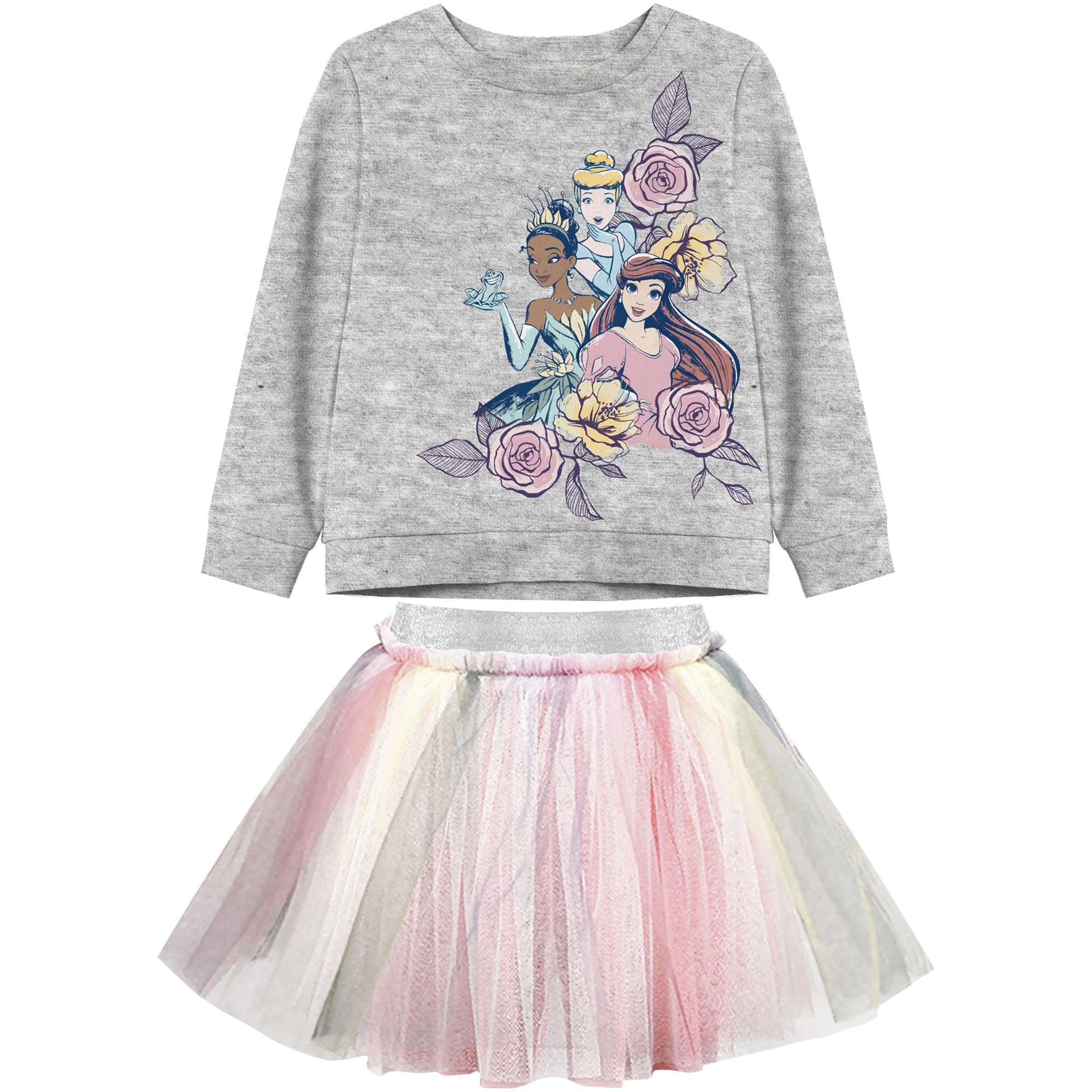 Disney Dziewczęca Księżniczka Ariel Tiana Kopciuszek Bluza i Spódnica Tutu Zestaw