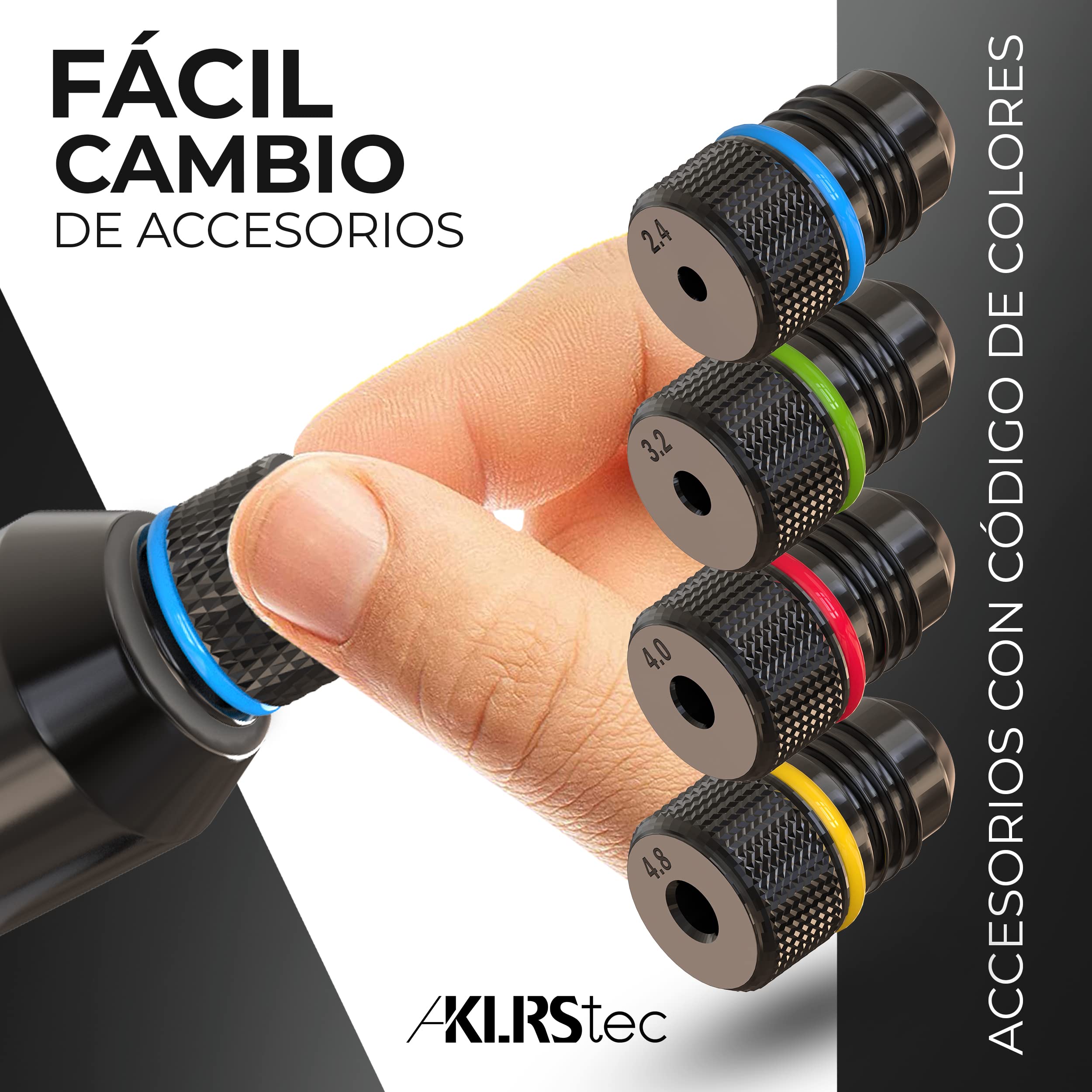KLRStec® Remachadora manual profesional | pistola remachadora con resistente cuerpo de acero y mango antideslizante de TPU | Juego de remachadora profesional que incluye 120 remaches y 4 brocas HSS