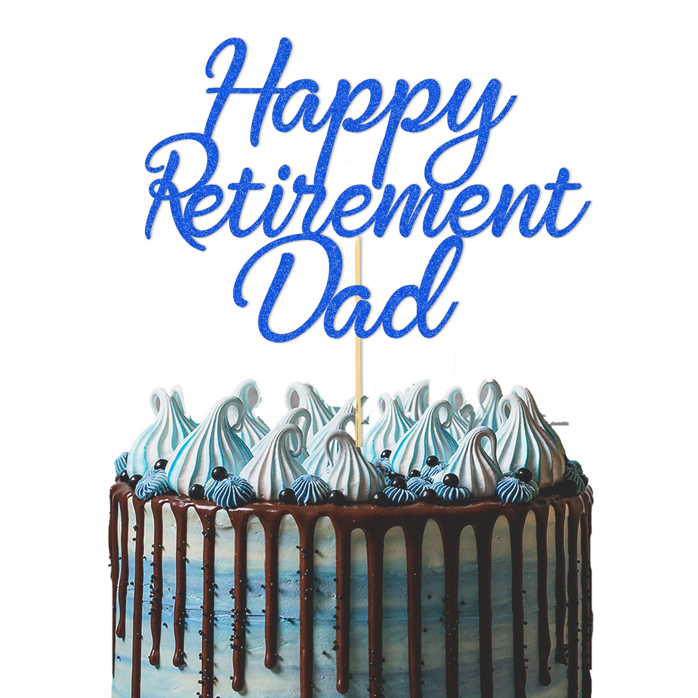 GuteGifts Personalised Cake Topper for Retirement Mum Dad | Custom Cake Decoration with Any Name | Multicolour Glitter Party Decoration Hand Finished in UK (Royal blue)