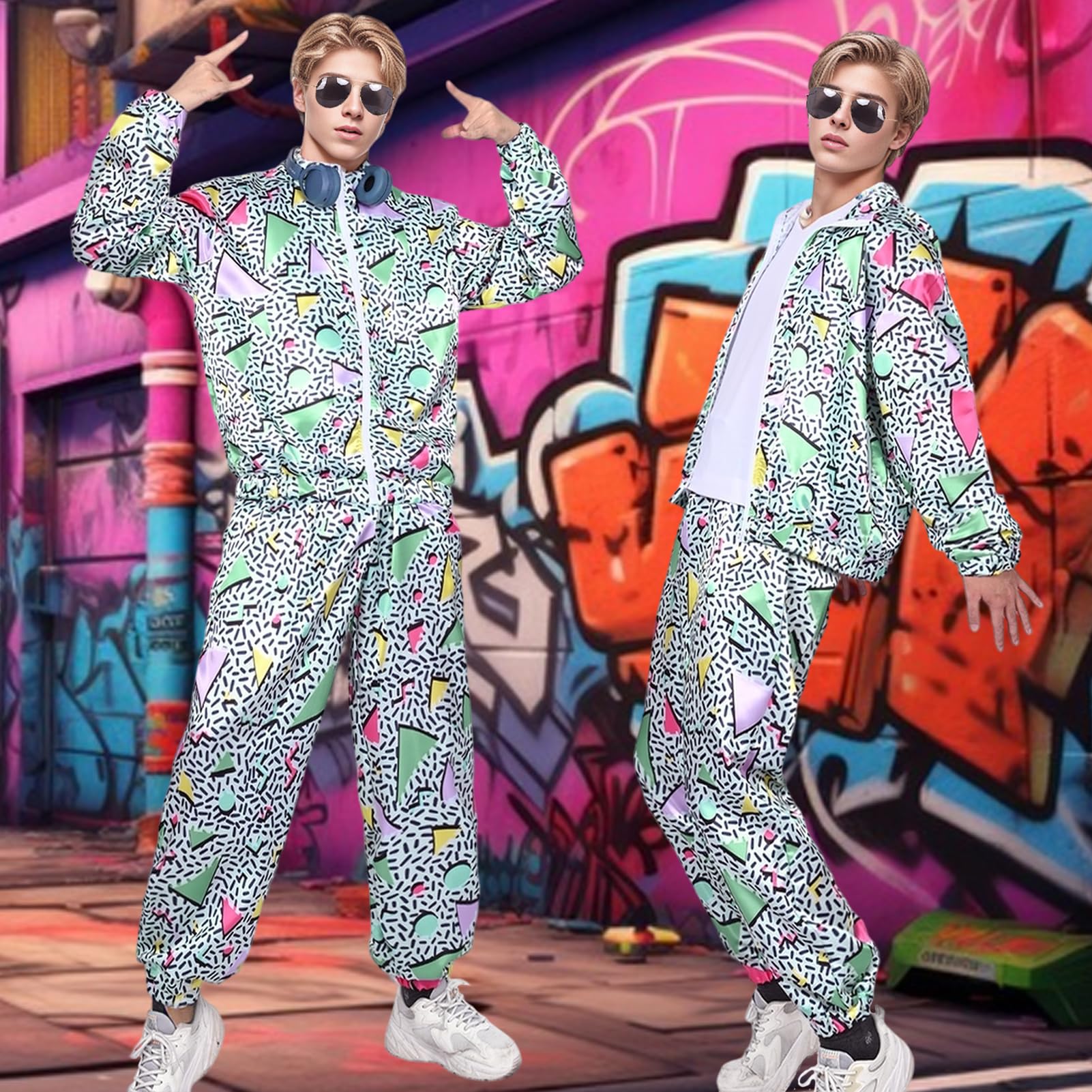Chándal retro de los años 80 y 90 Chaqueta de Hip Hop Accesorios de Discoteca Rompevientos para Hombres y Mujeres Carnaval Fiesta de Halloween Cosplay