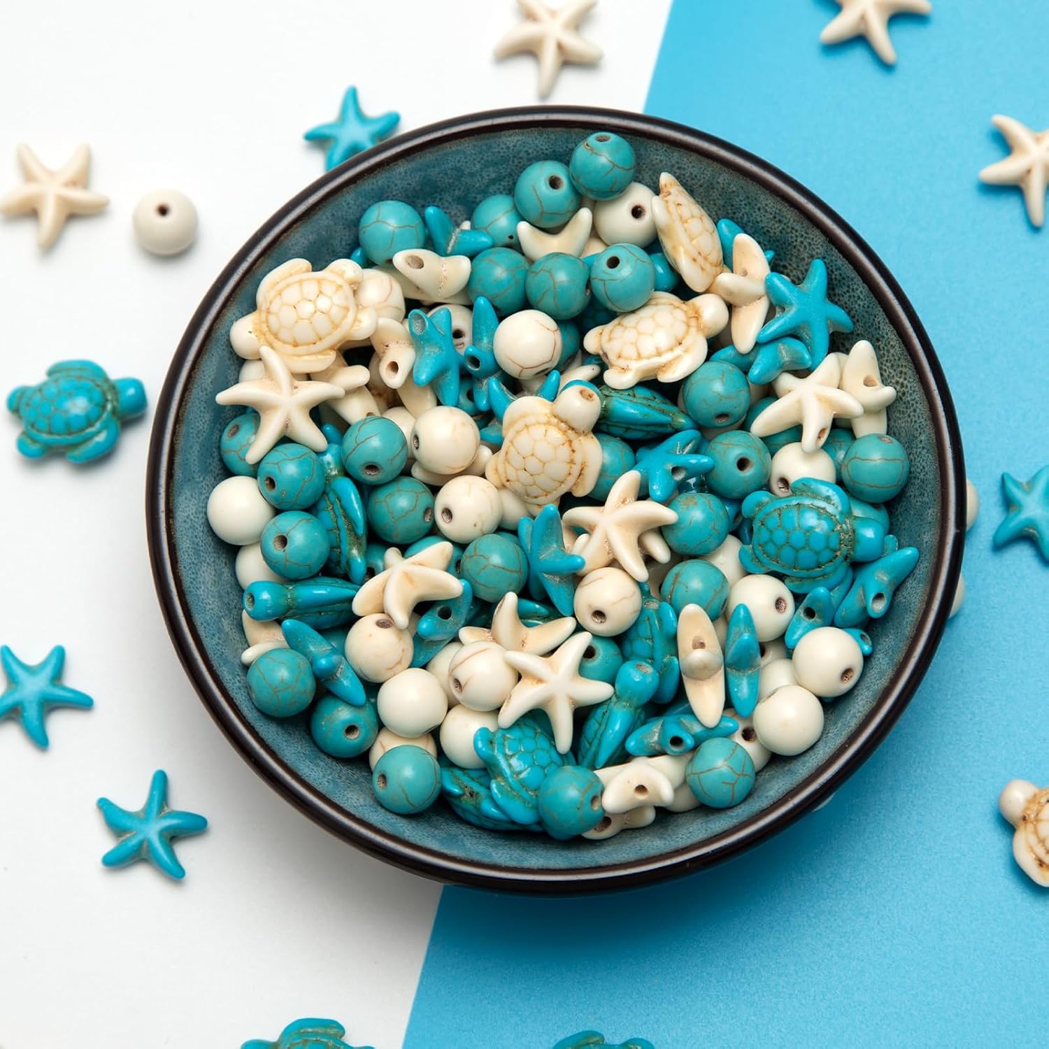218Pcs Turquoise Beads Sea Turtle Charms Blue White Beads Synthetic Turquoise Beads Summer Ocean Starfish Beads for Jewelry Making DIY Bracelets Necklace Supplies - Image 6