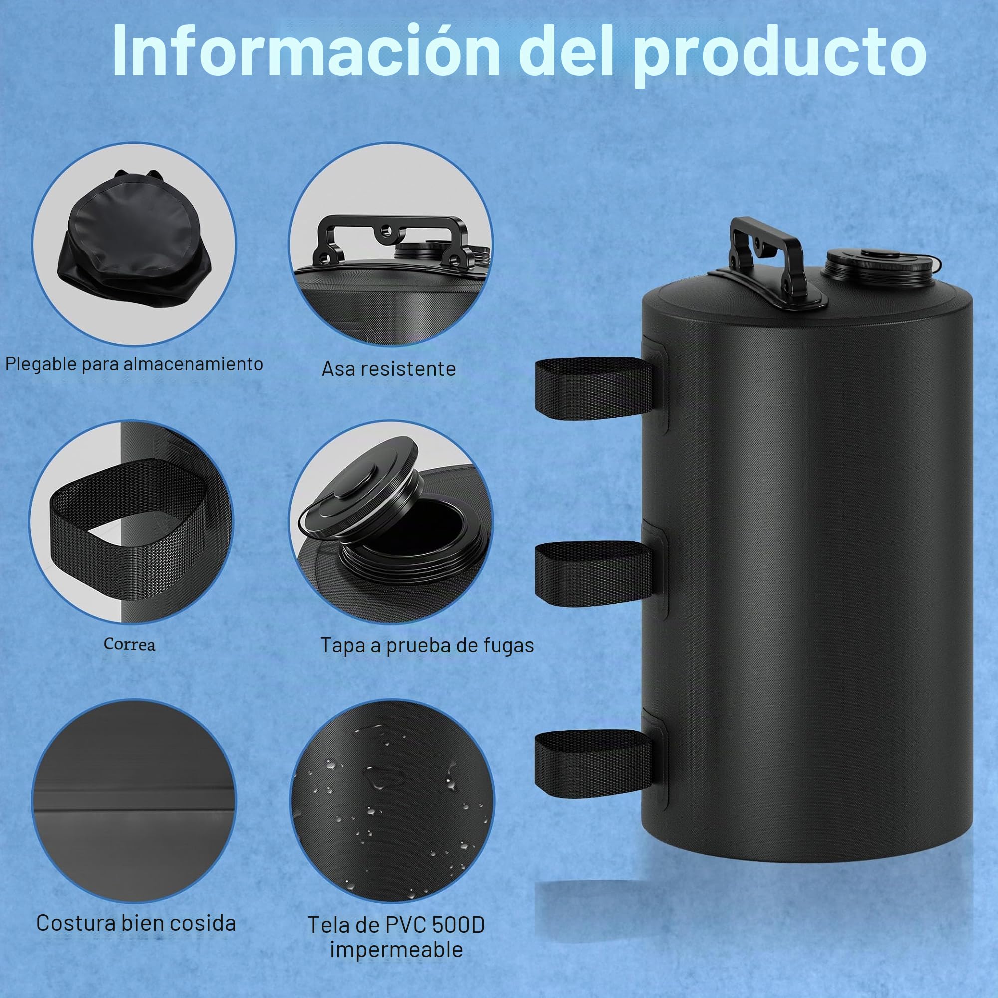 SONAMBULO Juego de 4 Pesas de Agua para Toldo 40 kg (88 LB),Bolsas de Lastre Portátiles 10L,Fijación Antiviento para Carpas Pop-Up,Toldos,Pérgolas,Exteriores