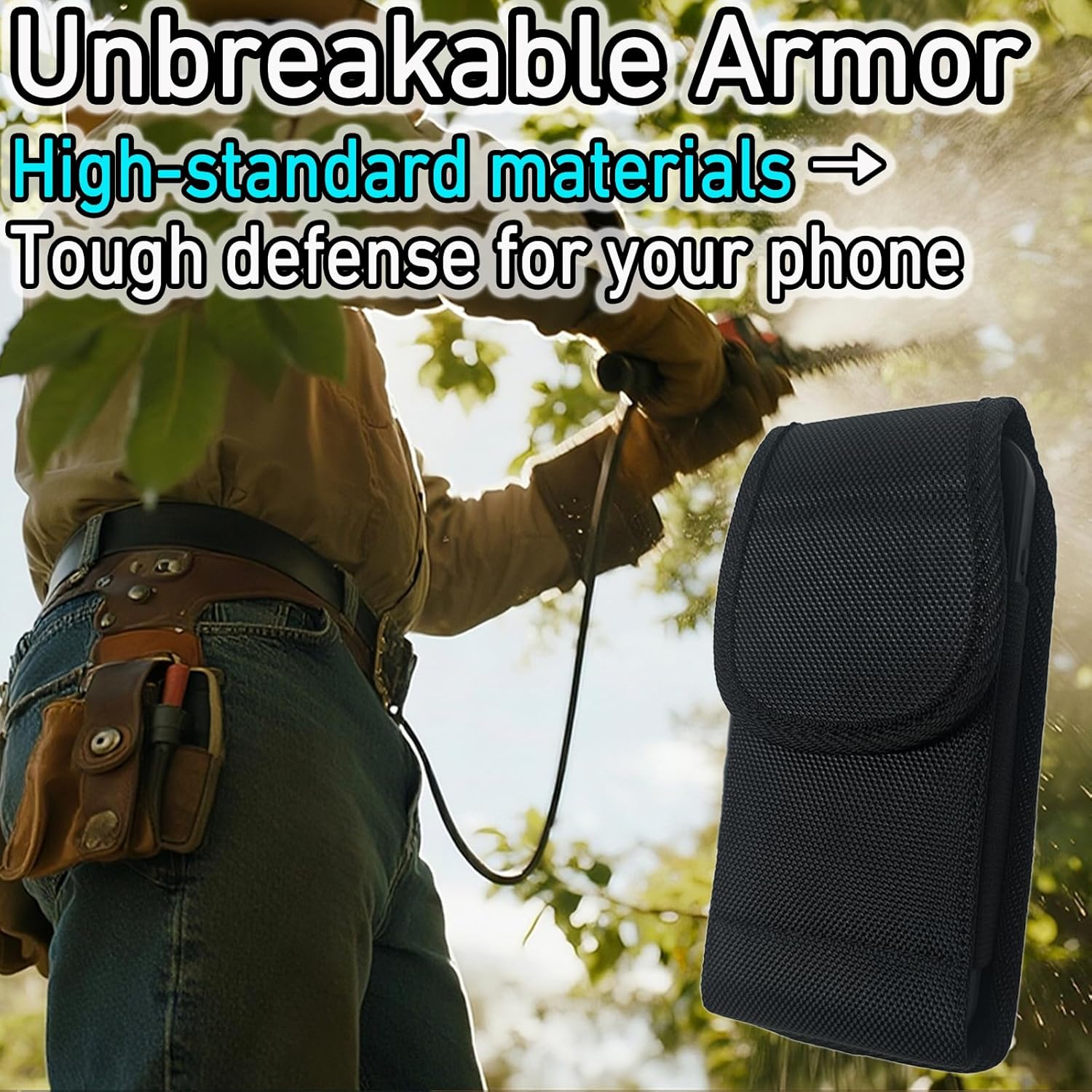 DpS Holster for iPhone 16e 16 15 14 13 12 & Pro Models, Galaxy S25, S24, S23, S22 Phone Belt Holder Case with Clip, Rugged Nylon Carrying Pouch w Card Holder (Fits Otterbox Cover on),Black (Medium) - Image 6