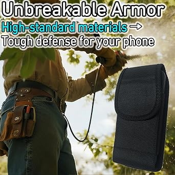 DpS Cell Phone Holster for iPhone SE 2020/2022, iPhone 8,7,6s,6,13 Mini/12 Mini- Phone Belt Holder Case with Clip, Heavy Duty Nylon Carrying Pouch w Card Holder (Fits Otterbox Cover on),Black (Small)