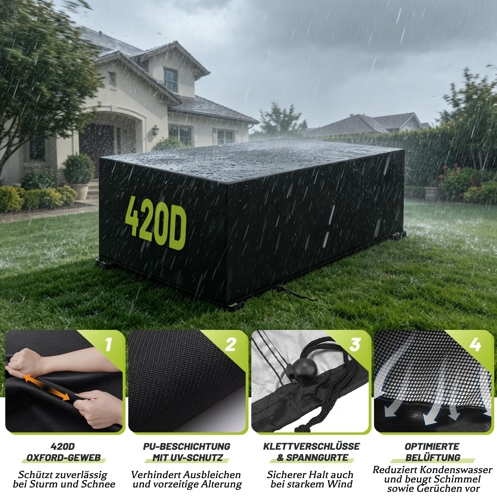 Copertura Per Mobili da Giardino Impermeabile 420D Oxford Quadrato 270x180x89cm Nero