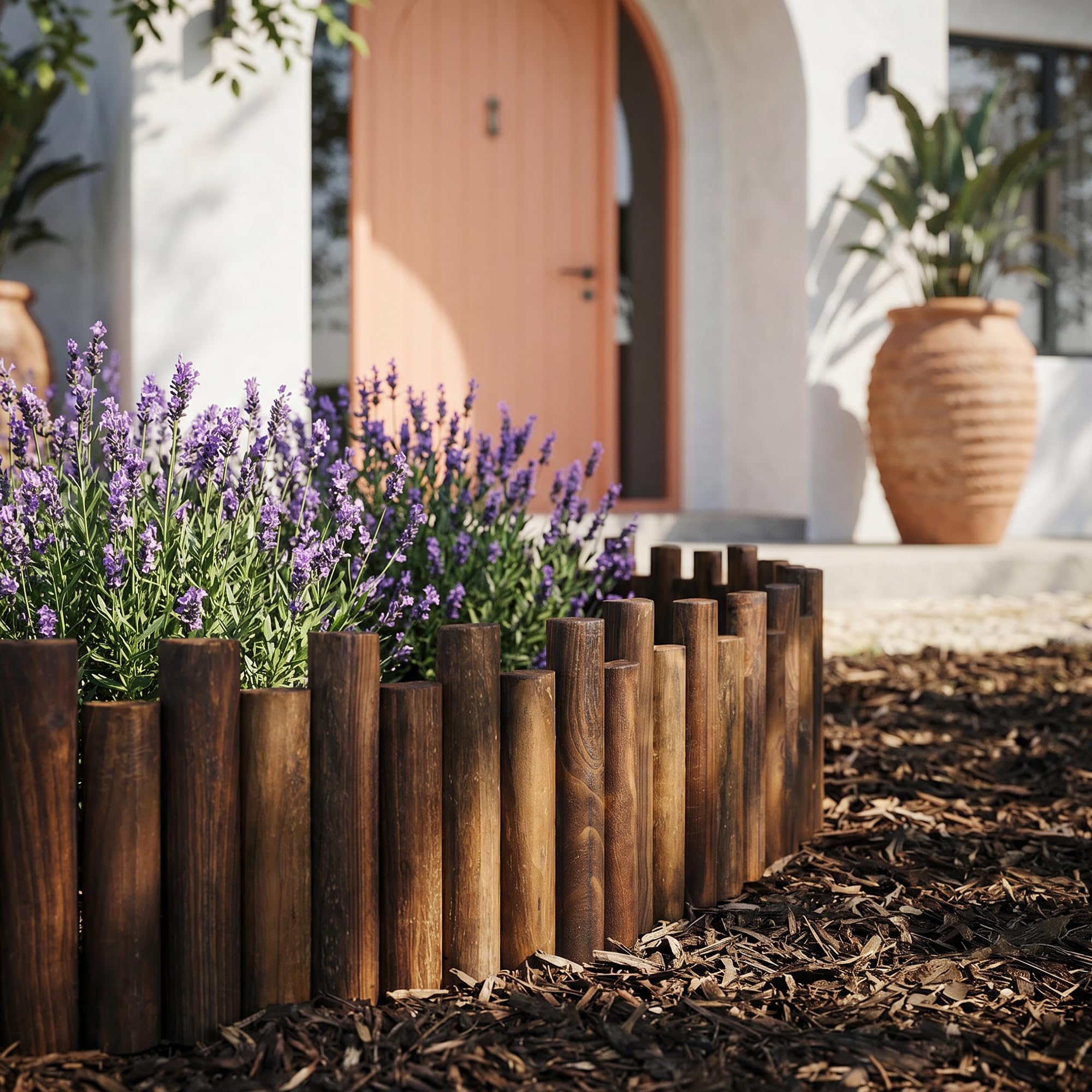 Recinzione da Giardino in Legno Finitura Legno Bruciato Altezza Totale 35cm Lunghezza 120cm per Prato e Aiuole Recinzione Flessibile e Decorativa #K650A01