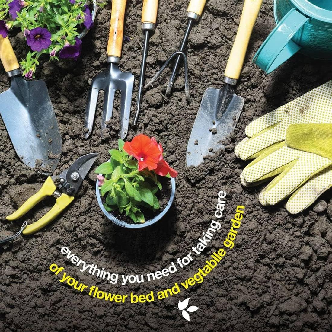 Set di 10 Attrezzi da Giardinaggio - Set Completo di Attrezzi da Giardino Resistenti con Borsa Alla Moda - Kit di Forniture da Giardinaggio Ideale