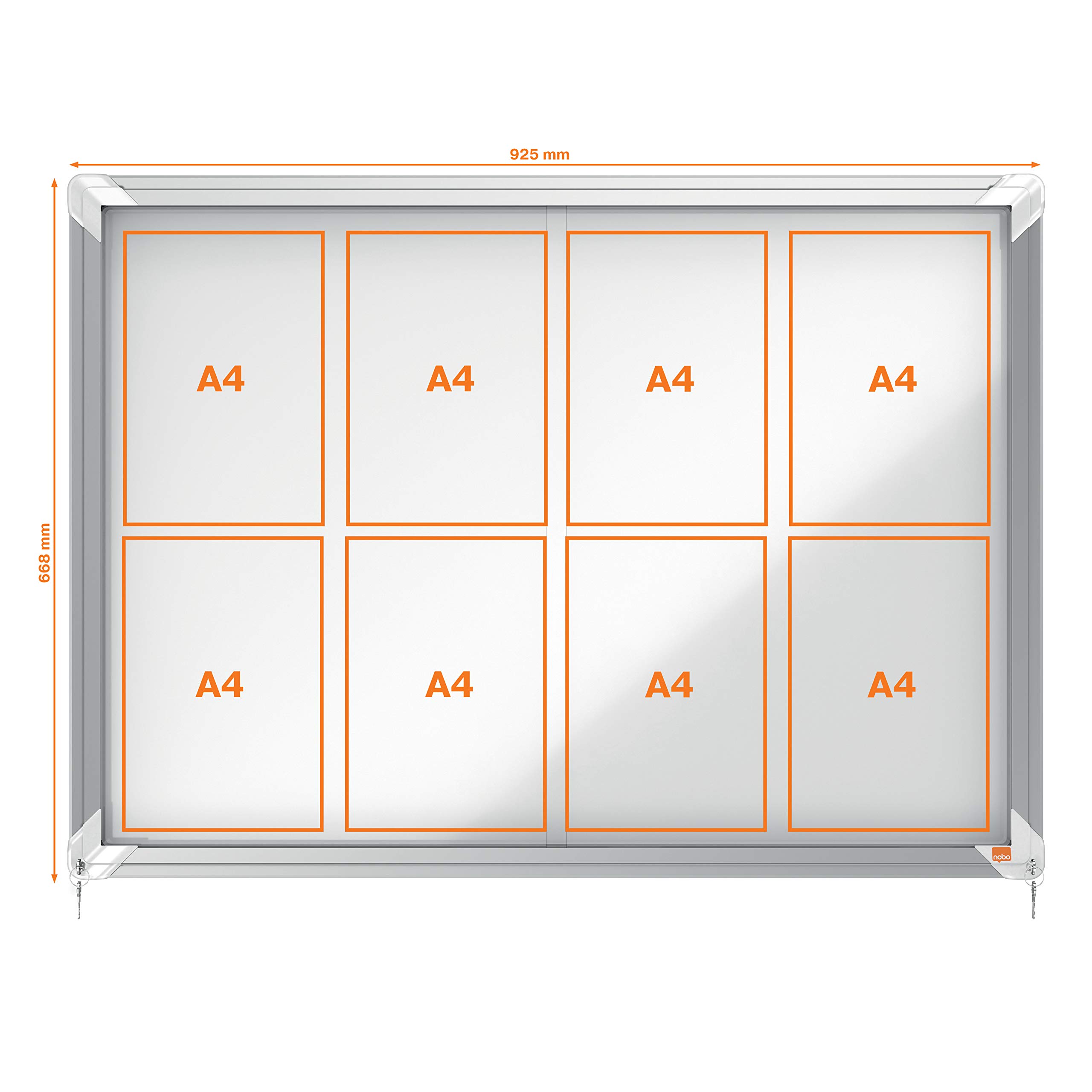 Nobo Bacheca Magnetica ad Ante Scorrevoli con Serratura, 8 x A4, Gamma Premium Plus, Bianco, 1902569