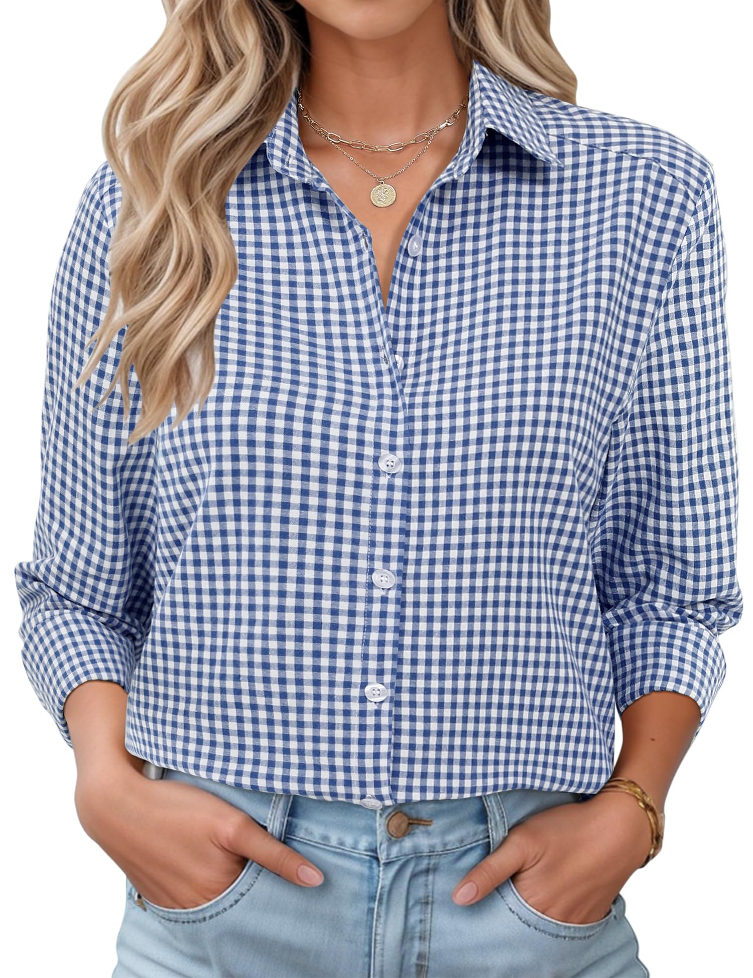 Rapbin Bluse Damen Lässig Langarm Hemd V-Ausschnitt Shirts Tunika Lockere Business Top Elegant Oberteil mit Knopfleiste