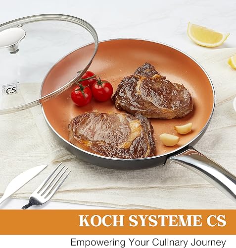 Miniatura 8 de KOCH SYSTEME CS Sartenes antiadherentes de cobre de 10 pulgadas con tapas e interior de cerámica de titanio, sartén 100% libre de PFOA para todas