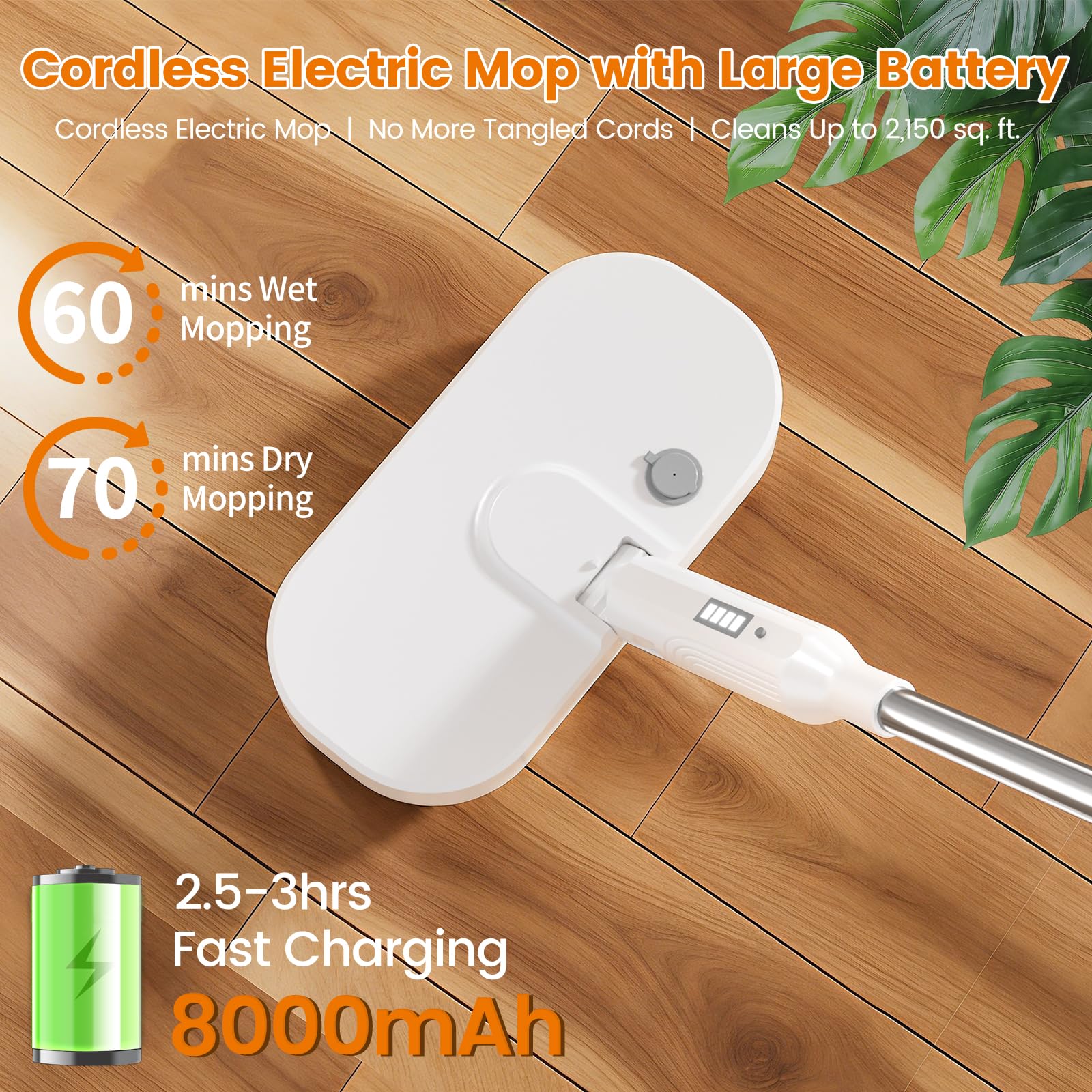 Mopa giratoria eléctrica inalámbrica recargable (blanco)