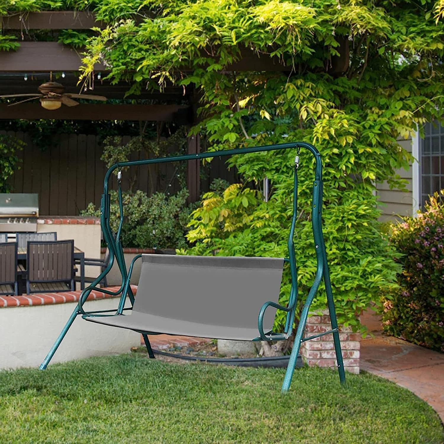 Set Ricambio Tessuto Per Dondolo Giardino 3 Posti - Oxford 210D Impermeabile, Grigio, 164x114x15 Cm - Foto 4