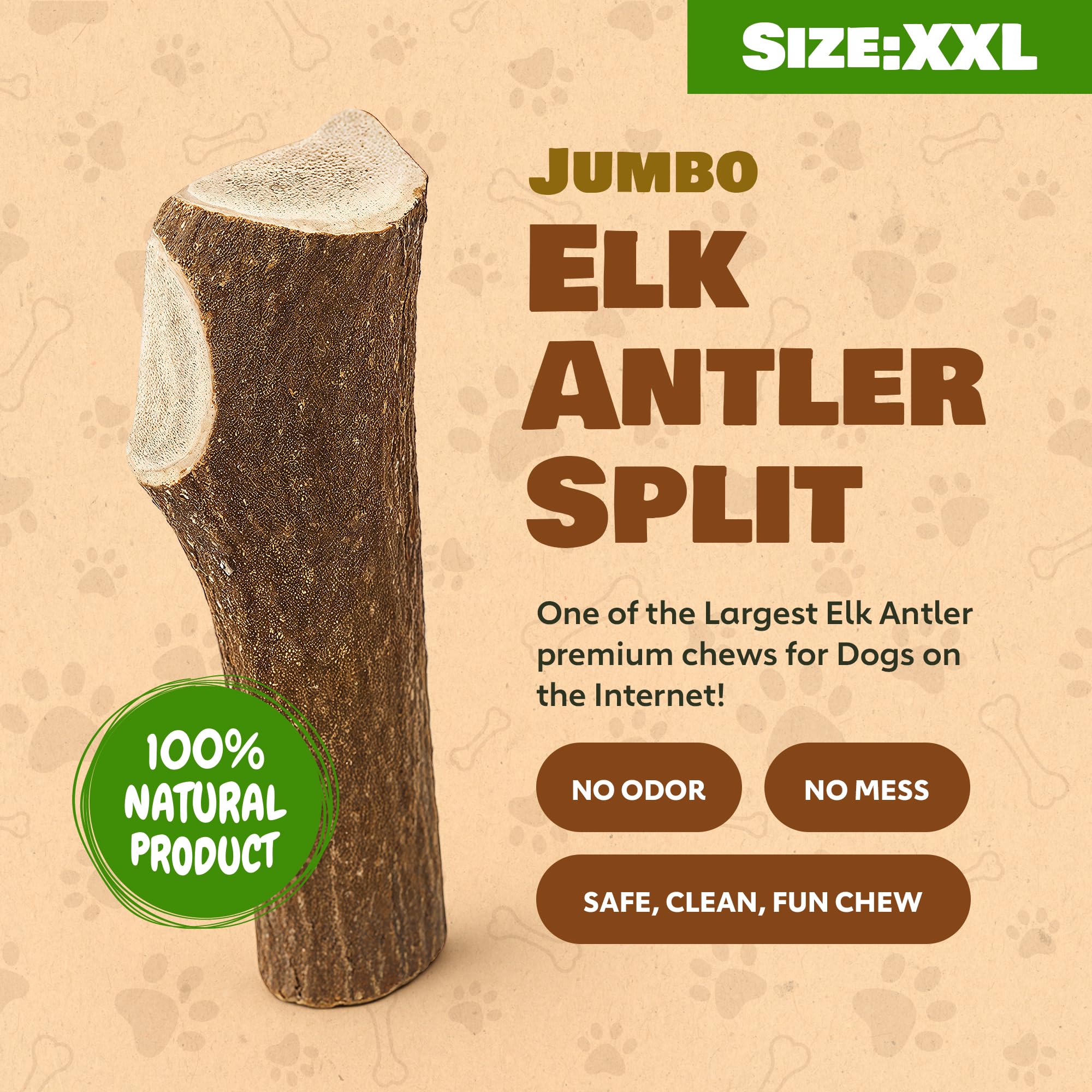 Jumbo Elk Antler Split para perros – Xxl L Natural Premium Grado A. Masticable de cuernos naturalmente derramado, seleccionado a mano y fabricado en los Estados Unidos. Sin