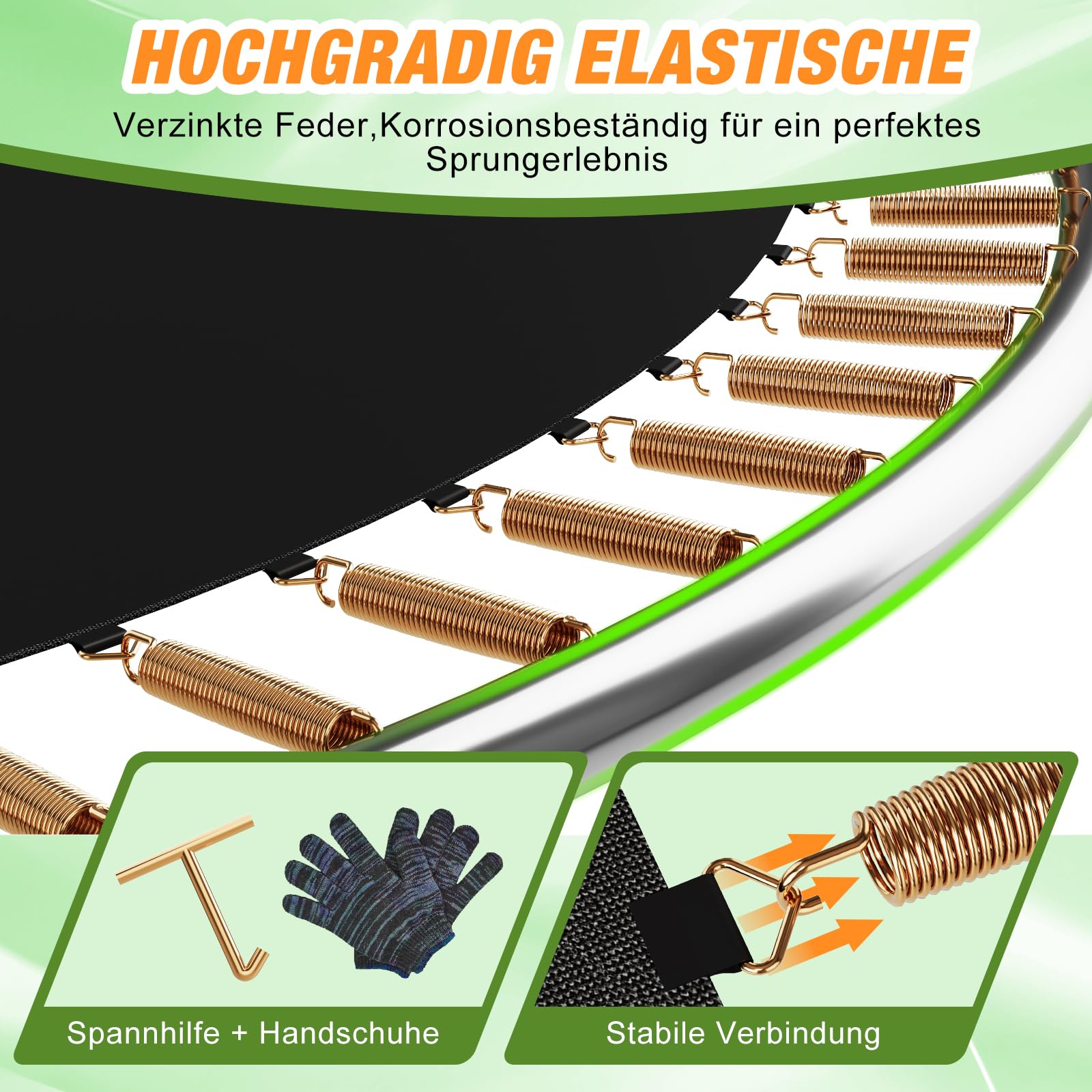 Devoko Trampolin Outdoor Ø228/305/366/427 cm, GS-Zertifikat, Mit verstärkten Beintraversen, Stabil, Robust und Belastbar