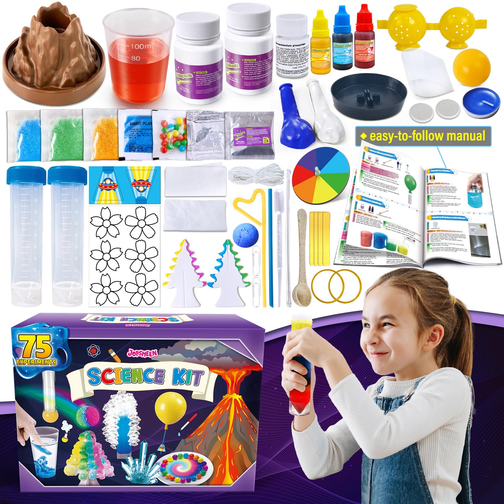 Kit Expériences Scientifique pour Enfants - Laboratoire de Chimie Volcans, Jeux Éducatifs et Activités Manuelles