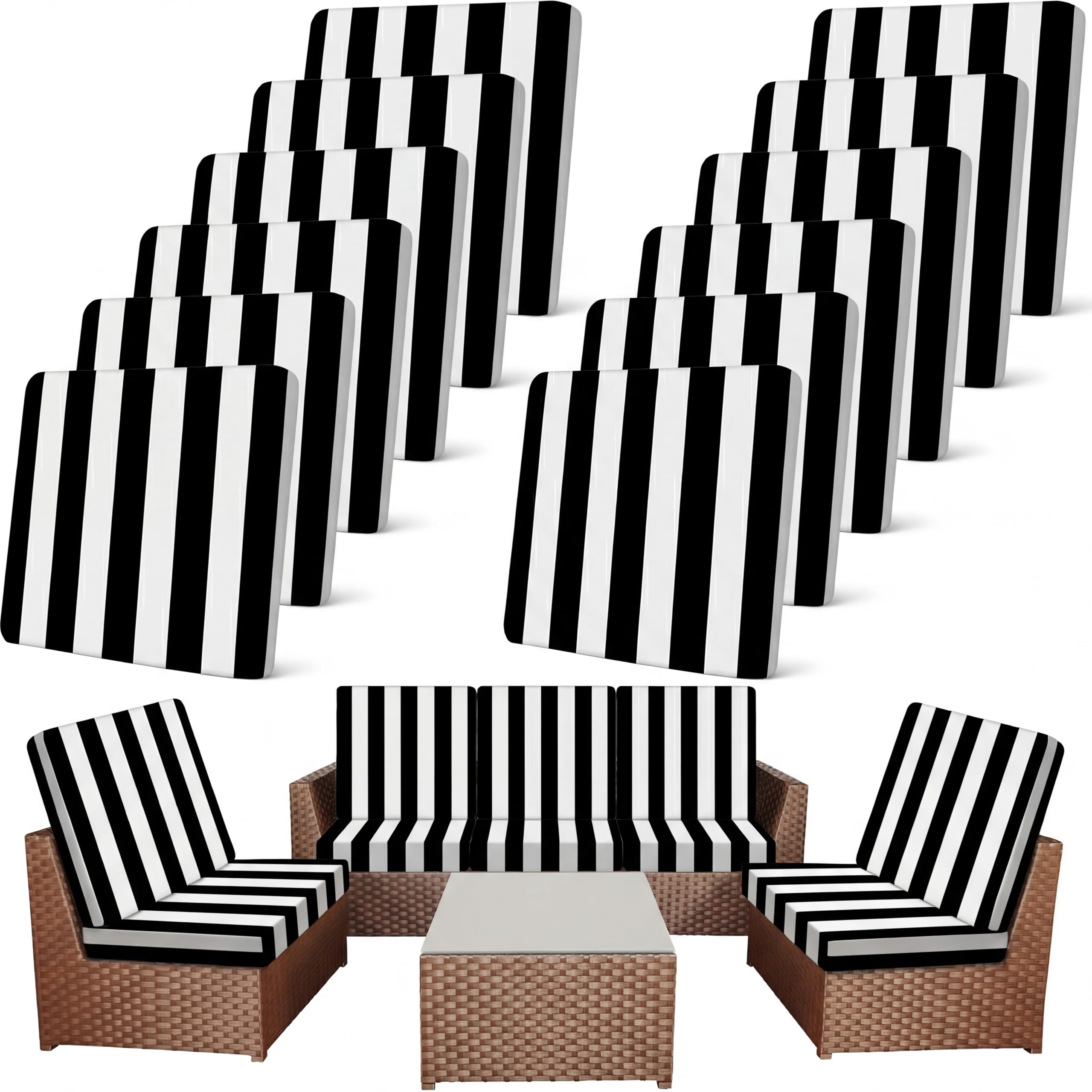 Photo 1 of Newwiee 12 Pcs Patio Stretch Outdoor Cushion Covers Sofa Couch Cover Replacement Couch Slipcover Sofa Seat Chair Porch Patio Furniture Protector, Flexibility Washable (Black White,Stripes)