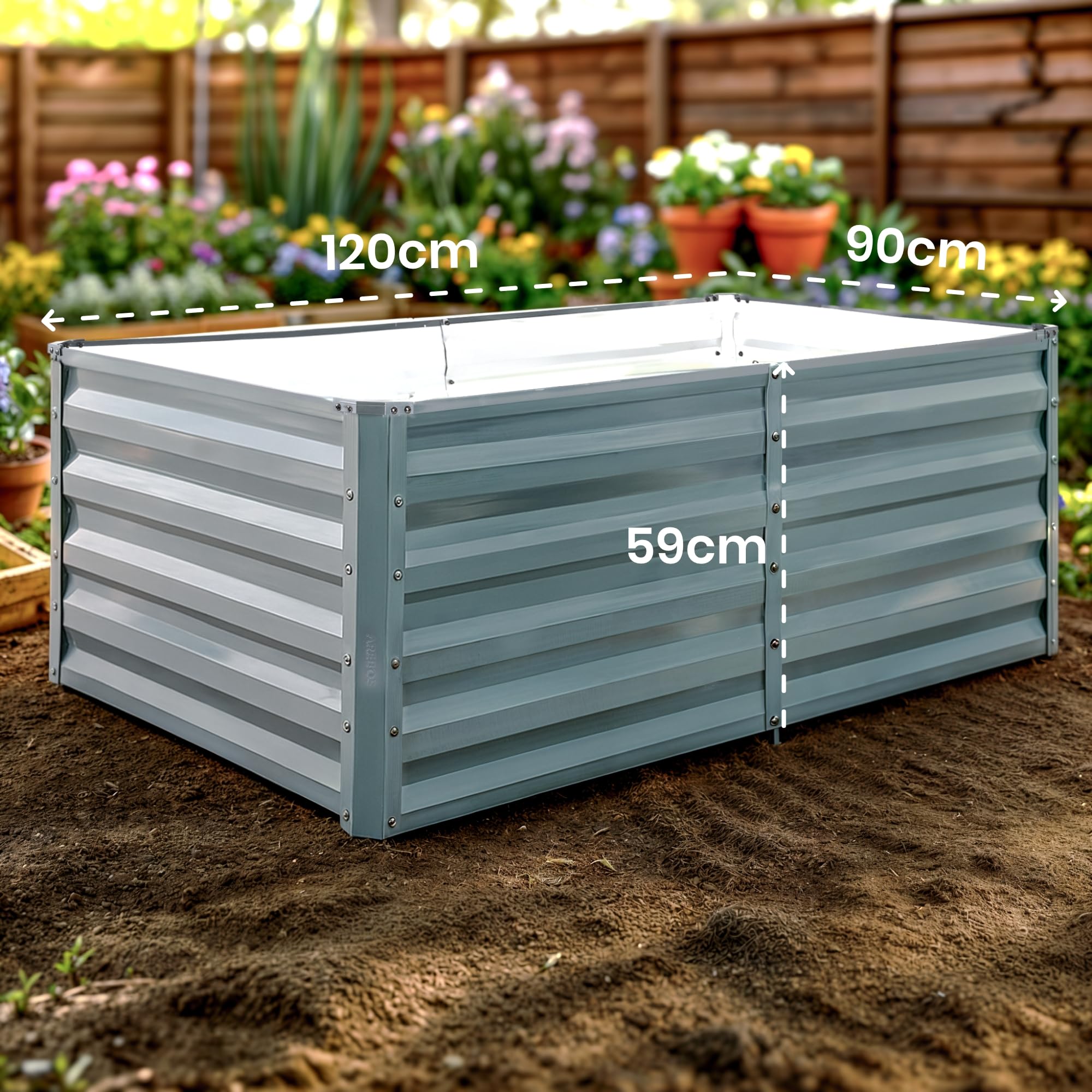 Arebos metalowe łóżko podniesione 120x90x59 cm | łóżko ogrodowe ze stali ocynkowanej | odporne na warunki atmosferyczne i rdzę łóżko do sadzenia | prostokątne łóżko warzywne do ogrodu i patio