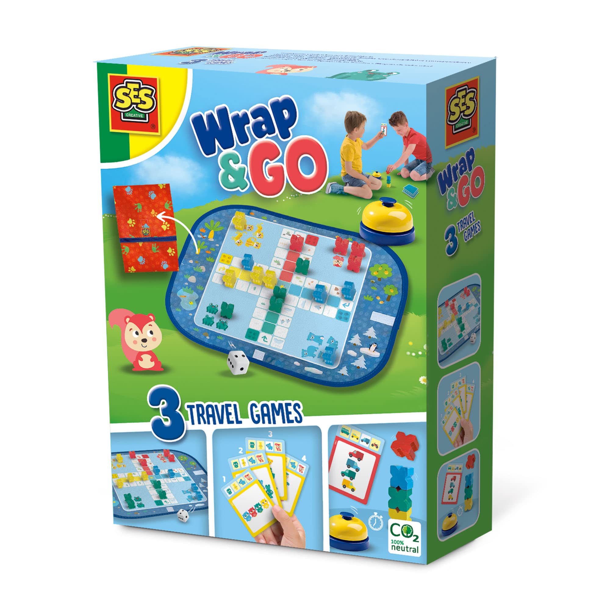 SES Creative02236 Wrap&Go Travel Games-Ludo-Quartet-Speed Blocks