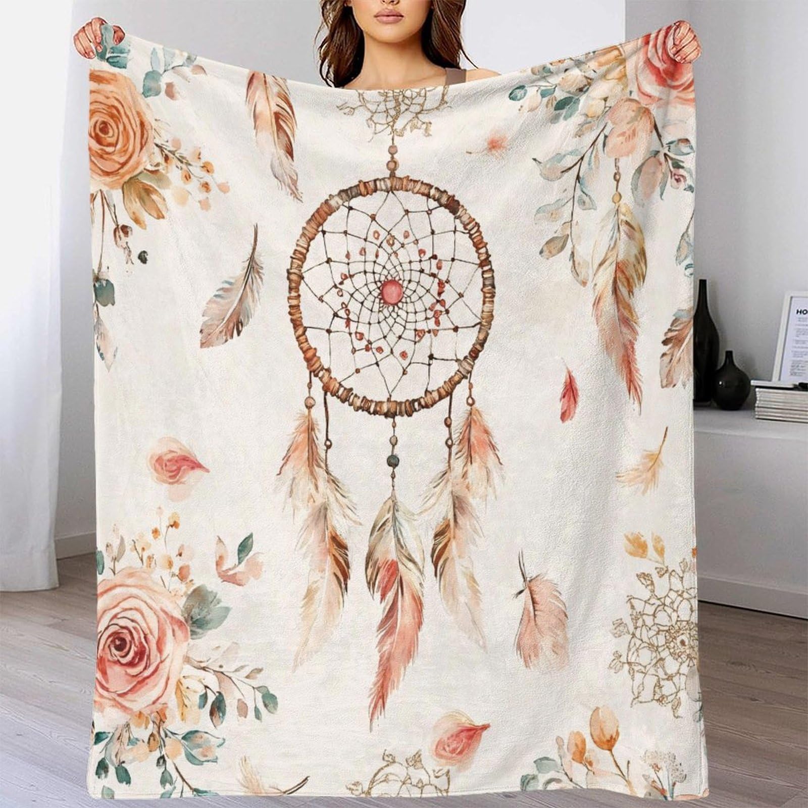 Boho 3D Druck Traumfänger Decke Mikrofaser Wohnkultur Traumfänger Sofadecke Kuschelig für Sofa Schlafzimmer Erwachsene 80×90(200x230cm)