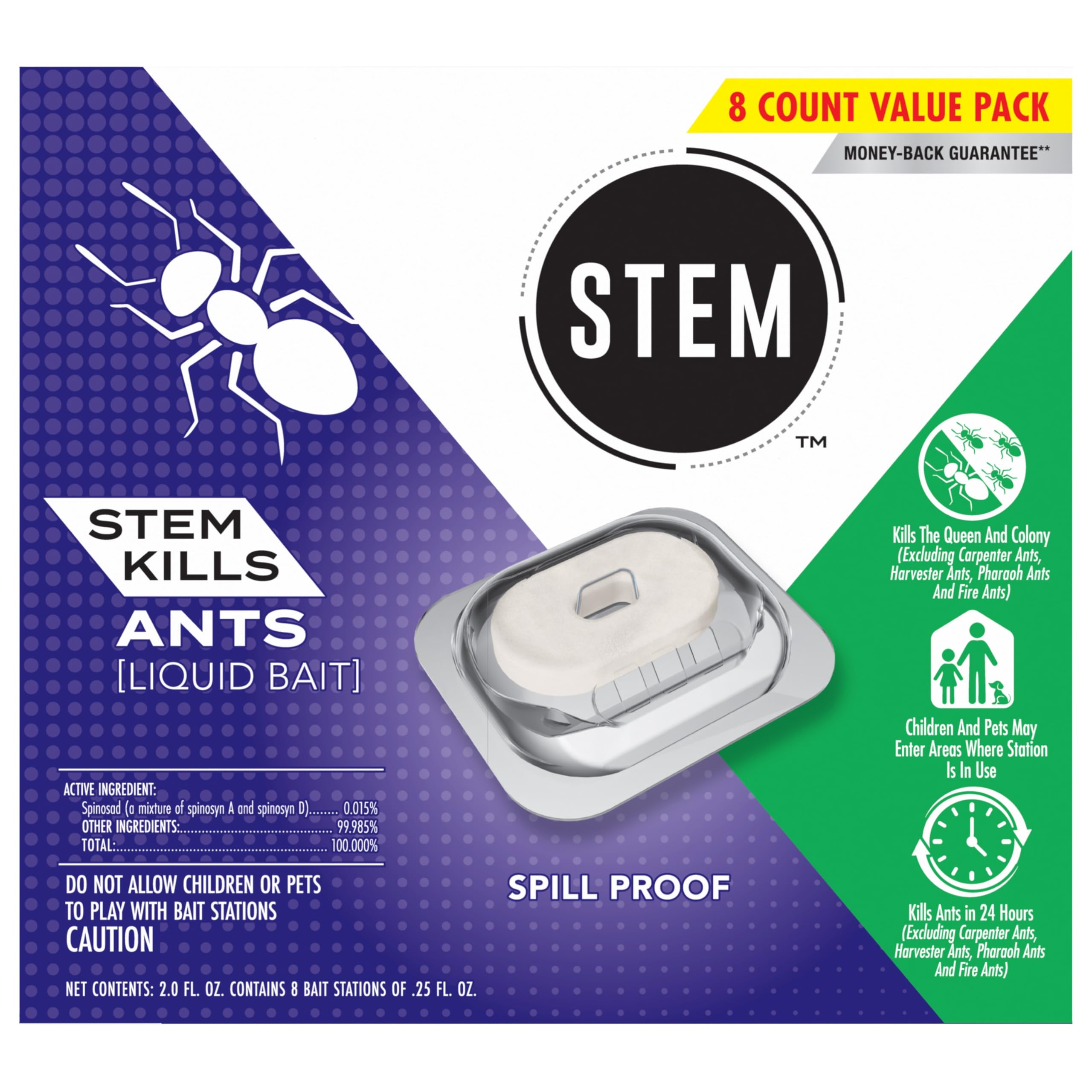 STEM Liquid Ant Baits, Kills The Queen and Colony, for Indoor Use, 8 Spill Proof Bait Stations