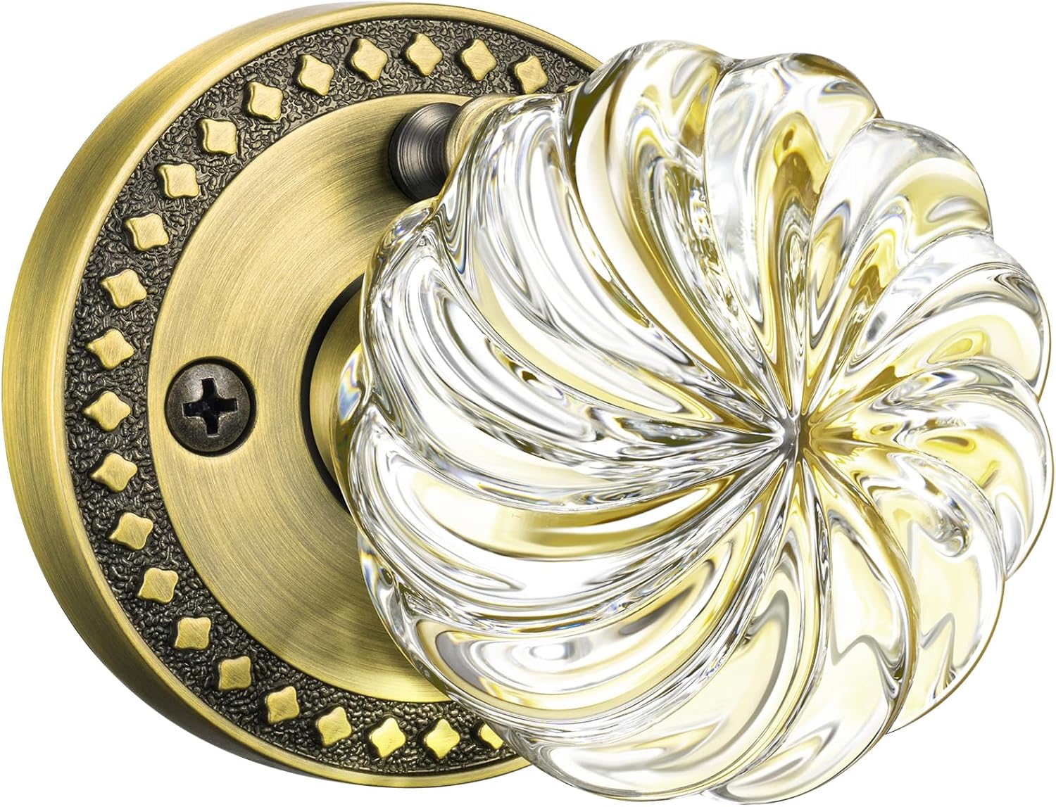 Glass Door Knobs with Lock, Antique Brass Crystal Door Knobs Interior for Privacy Use, Round Vintage Crystal Doorknob for Bathroom & Bedroom, 1 Pack