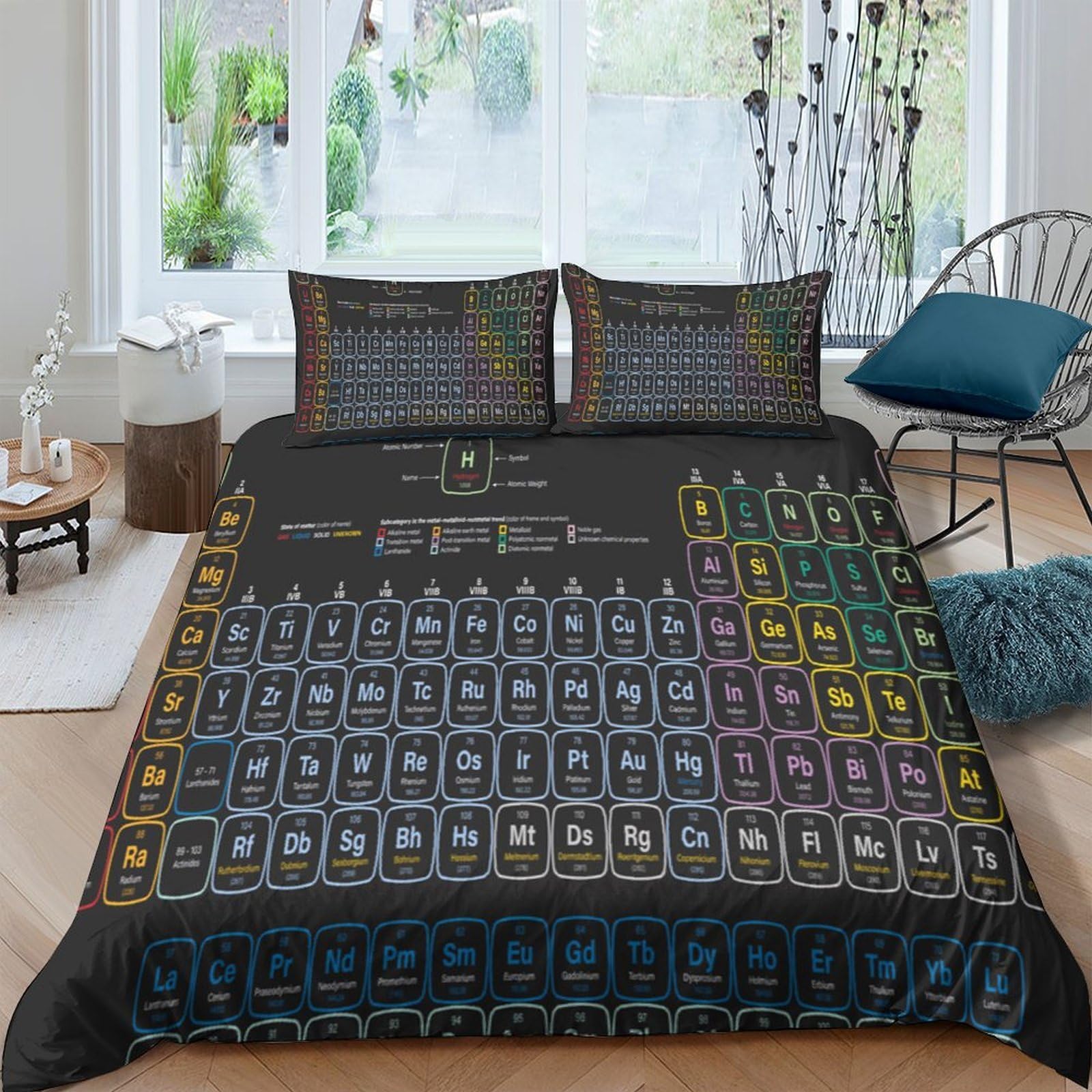 Ctjqhvkz Style-3 3D Printed Periodic Table Fitted Sheet Microfiber Soft Breathable Science Theme Bed Cover For Bedroom Decor Single（135X200cm）