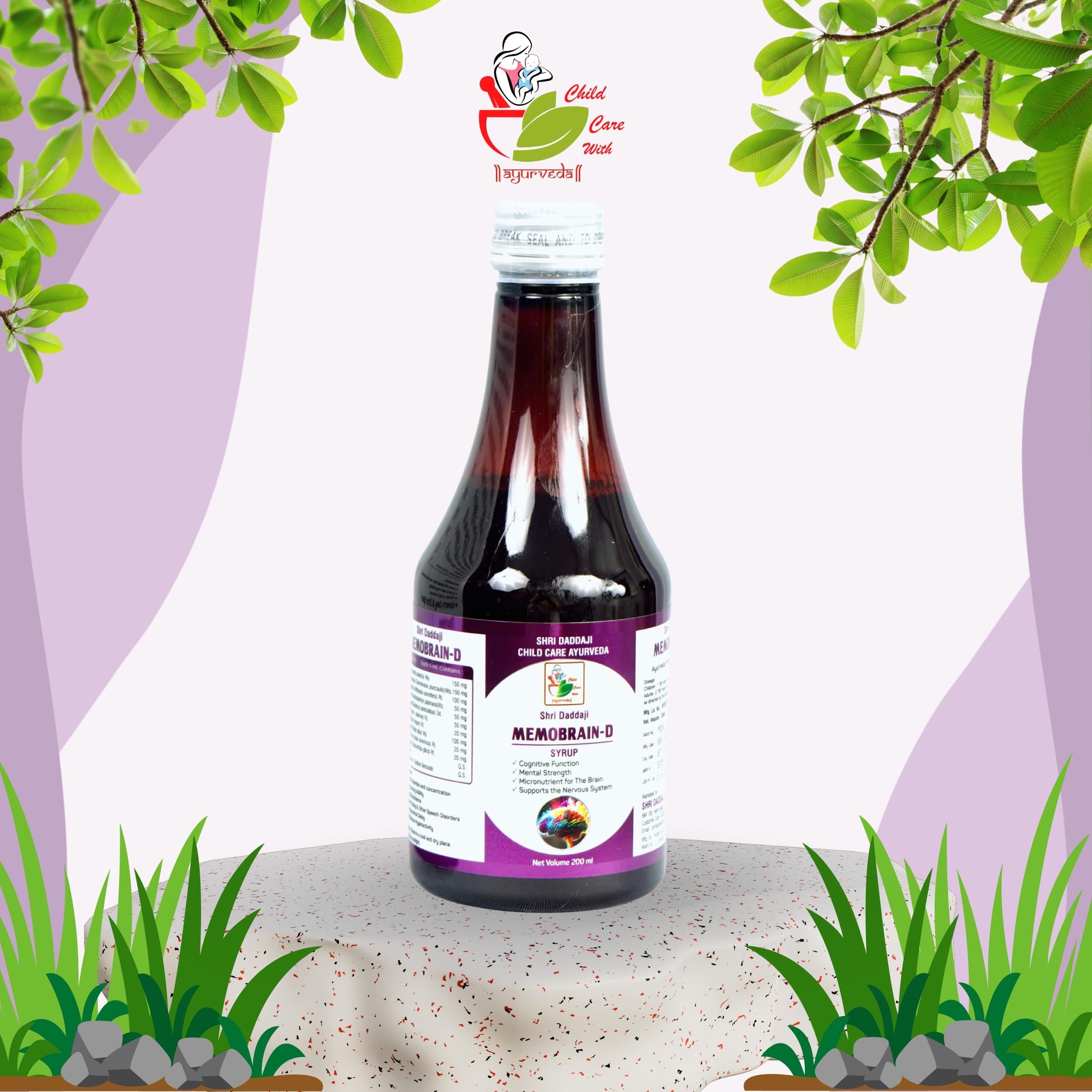 Shri Daddaji Memobrain-D Syrup 200ml | Ayurvedic Brain Tonic for Kids | Supports Cognitive Function, Mental Strength, Speech Delay, Concentration & Hyperactivity | Herbal Memory Booster - Image 7 thumbnail