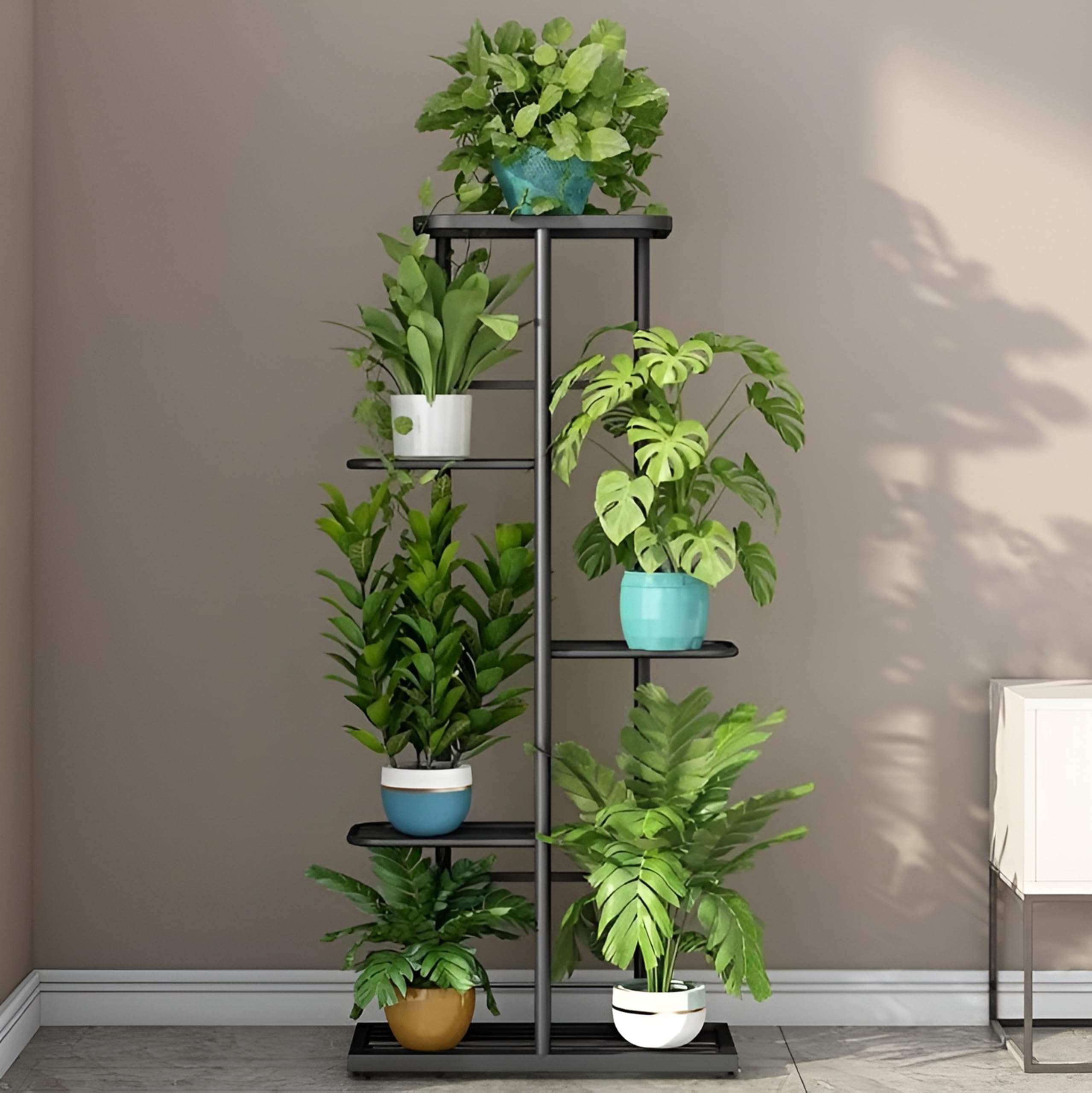 DecoWithMe plant stand is made of metal and is 5 tiers tall, with multiple flower pot holders. It is designed to be used in a patio, garden, corner, balcony, or living room.- 5 TIERS-BLACK MEDIUM (B0D3YSH87T) Amazon Price History, Amazon Price Tracker
