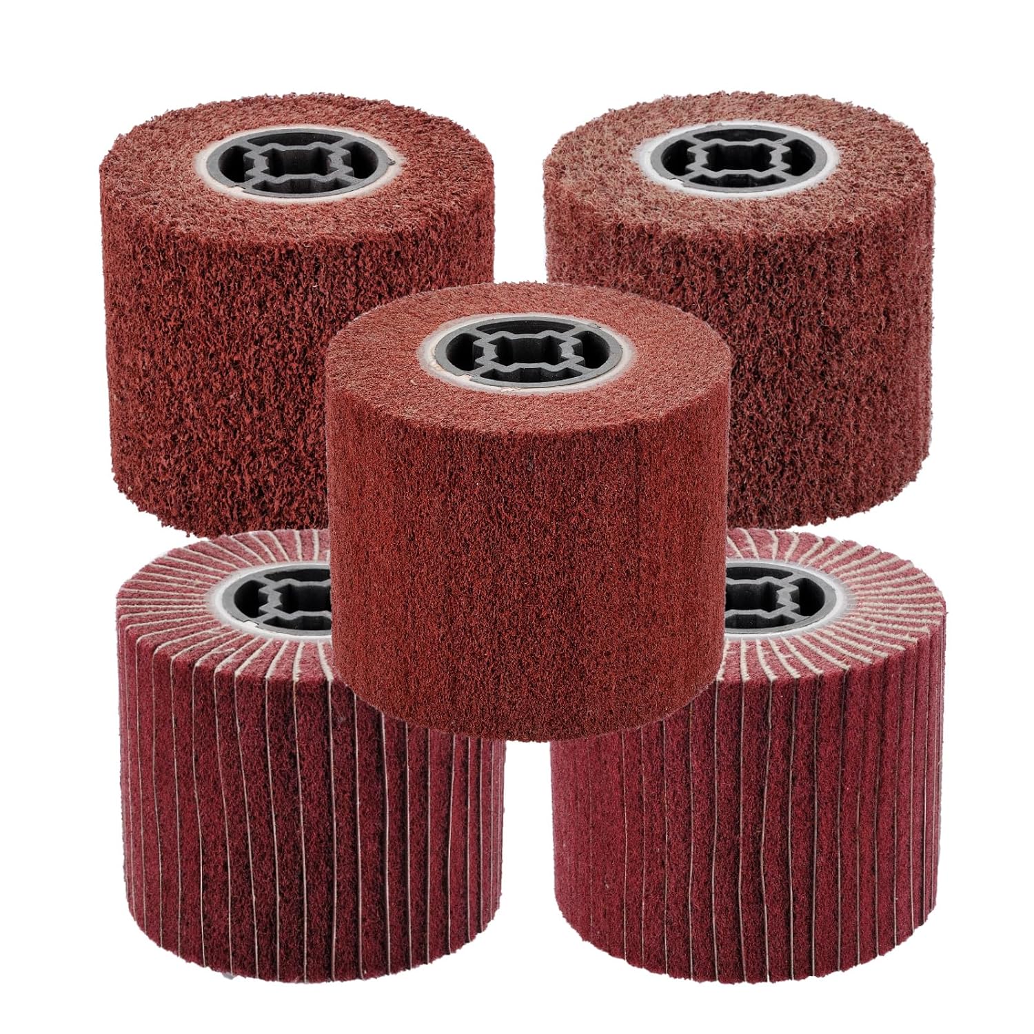 Non-Woven Wire Drawing Flap Wheel, 120x100mm Surface Conditioning Tool, 80-400 Grit Set 4.7"x 4" Abrasive Wheels Drum 5Pcs for Metal Stainless Steel Surface Treatment, for Burnishing Polishing Machine