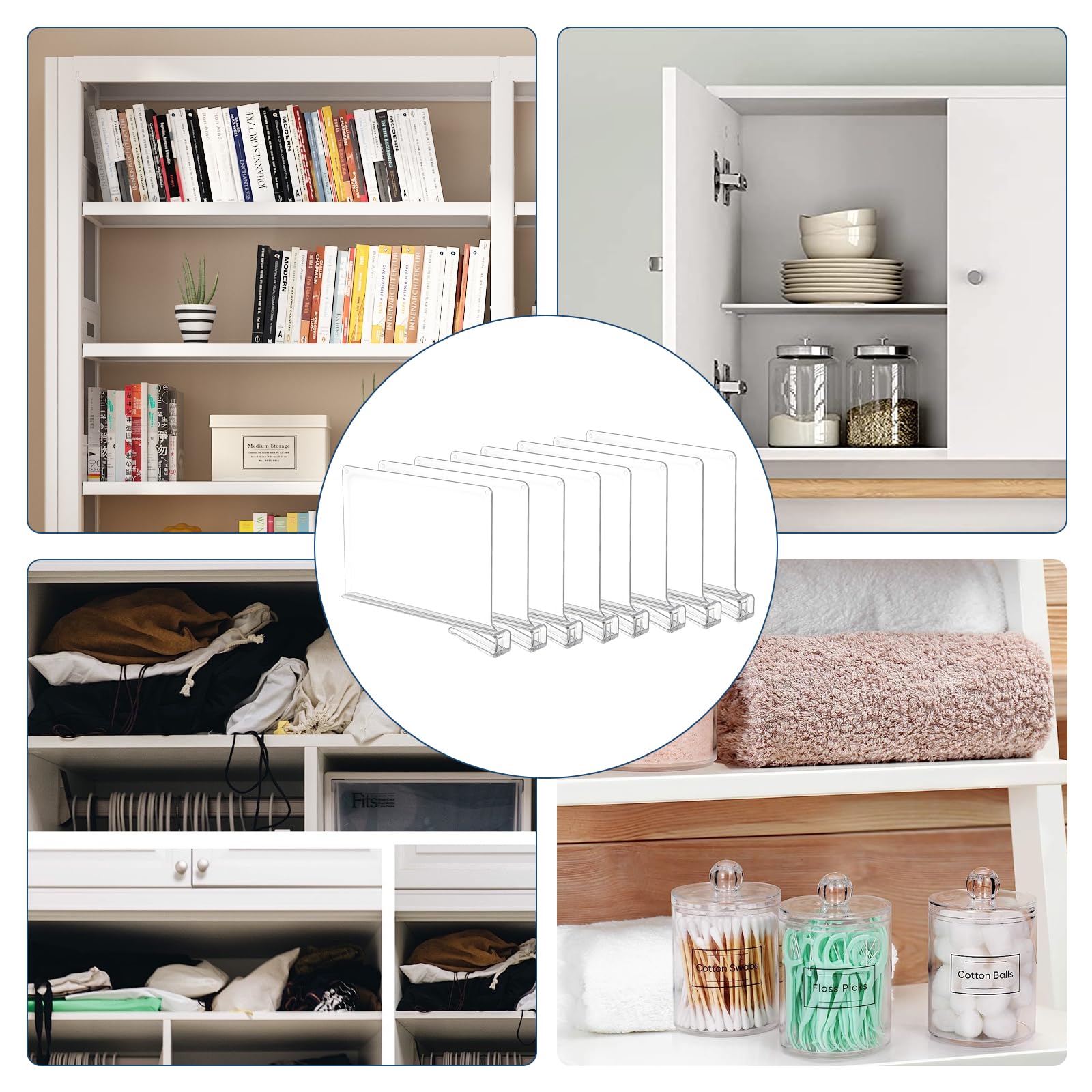 Kasanni 8 Pezzi Divisori Armadio 30x20 Cm Divisori per Mensole in Acrilico Trasparente Multifunzione Divisori per Armadio Interno Adatto per Camere da Letto, Cucine, Librerie